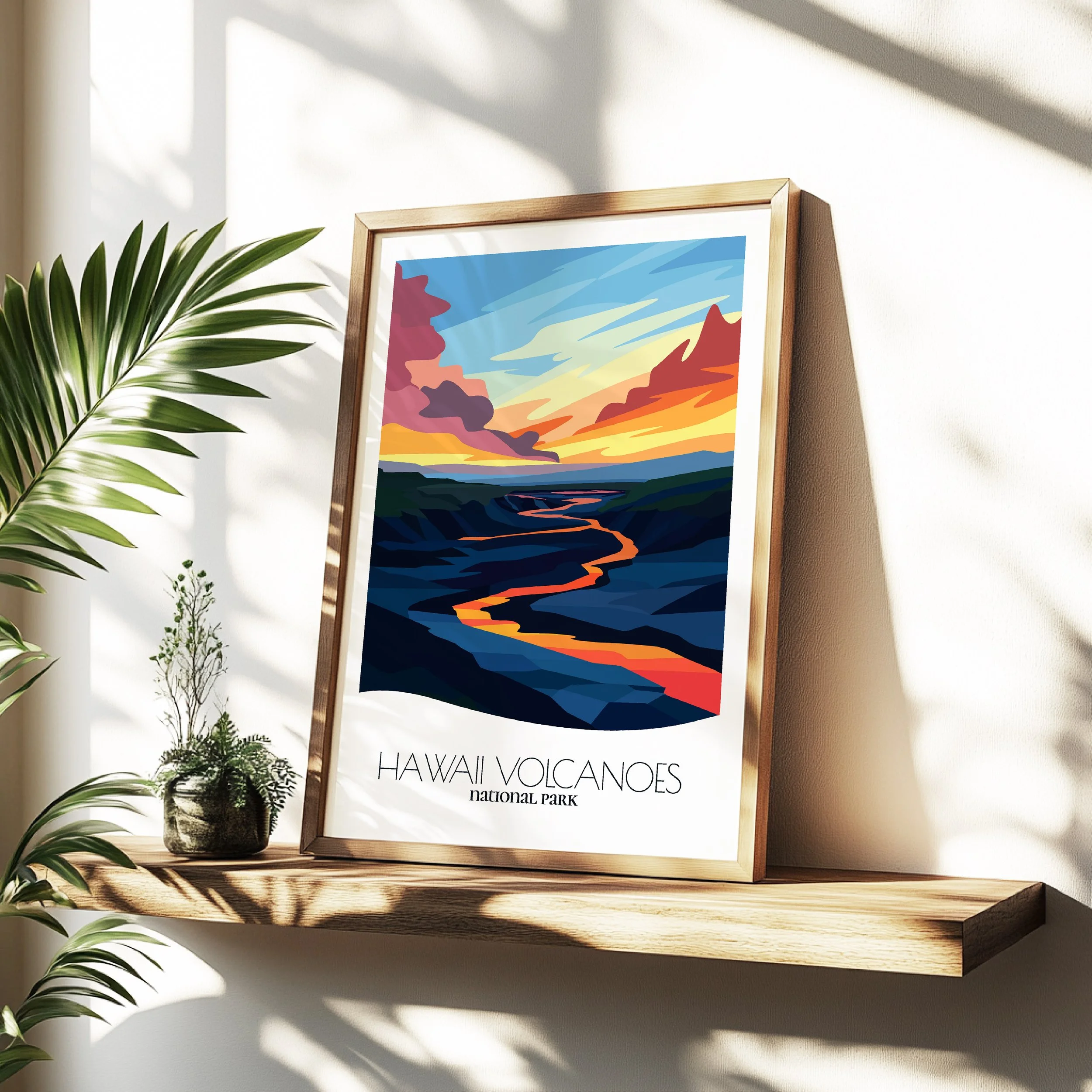 Minimalist travel poster of Hawai'i Volcanoes with clean modern design for travelers.