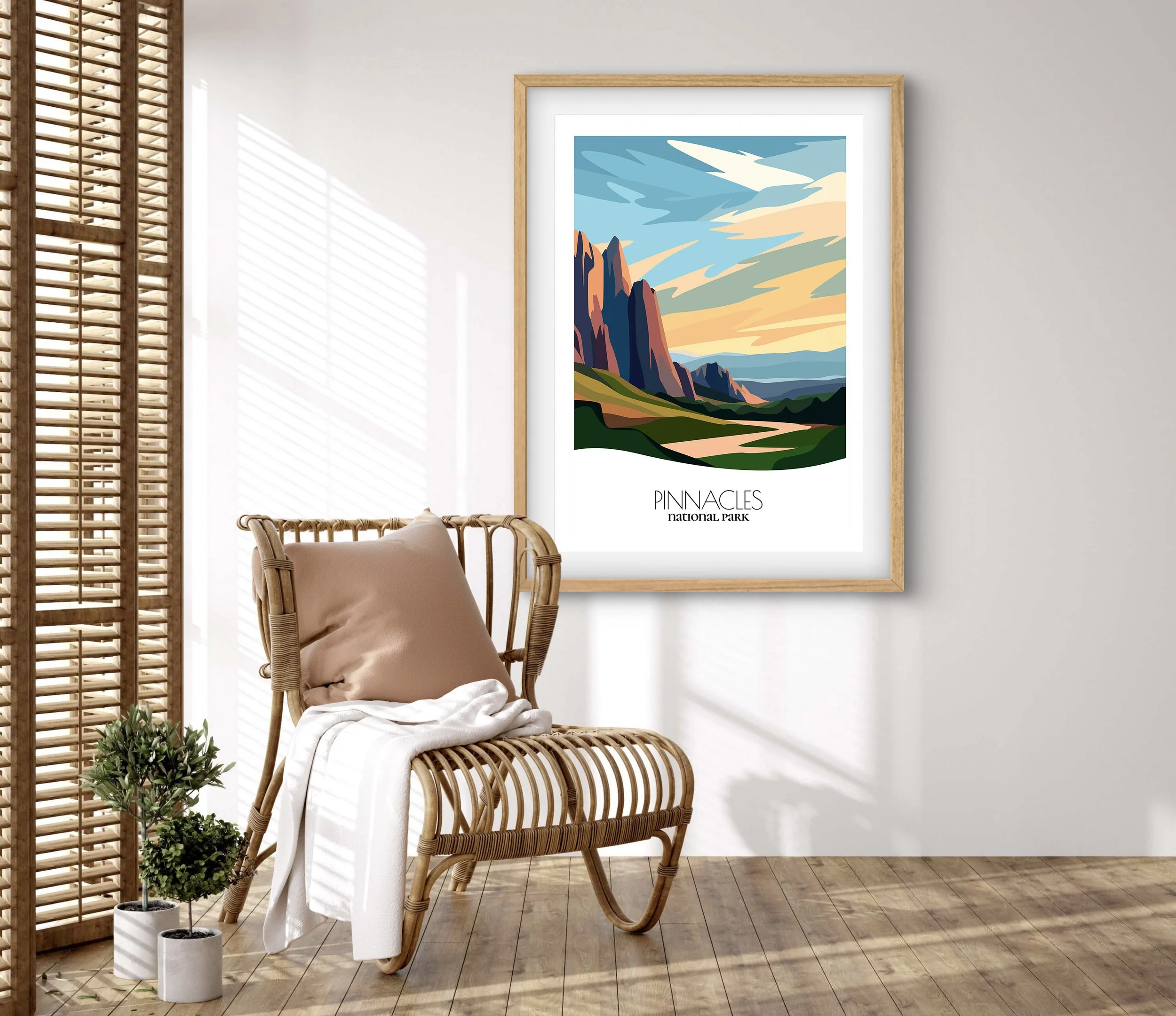 Retravell minimalist poster of Pinnacles, branded travel art for collectors and fans.