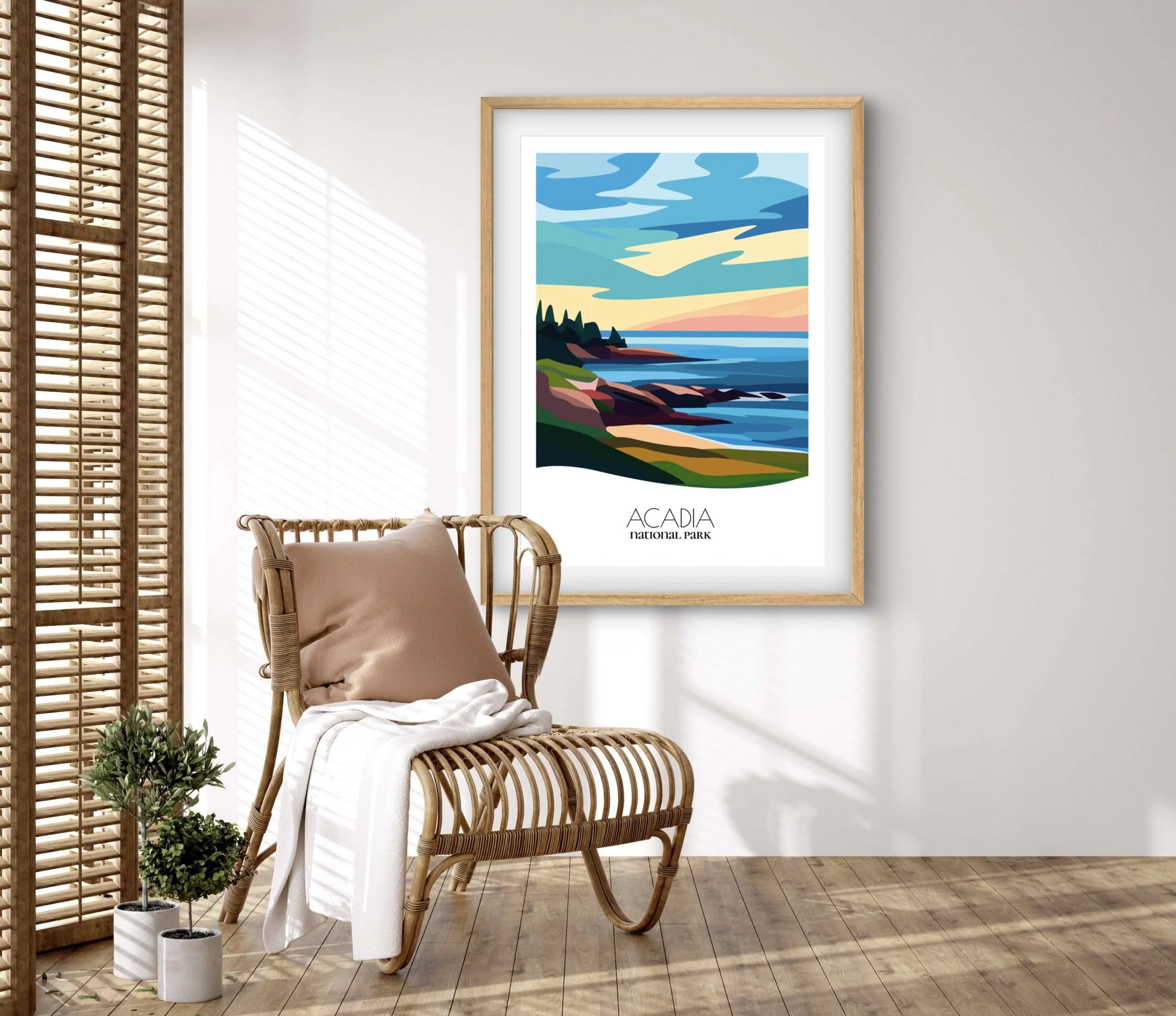 Retravell minimalist poster of Acadia National Park, branded travel art for collectors and fans.