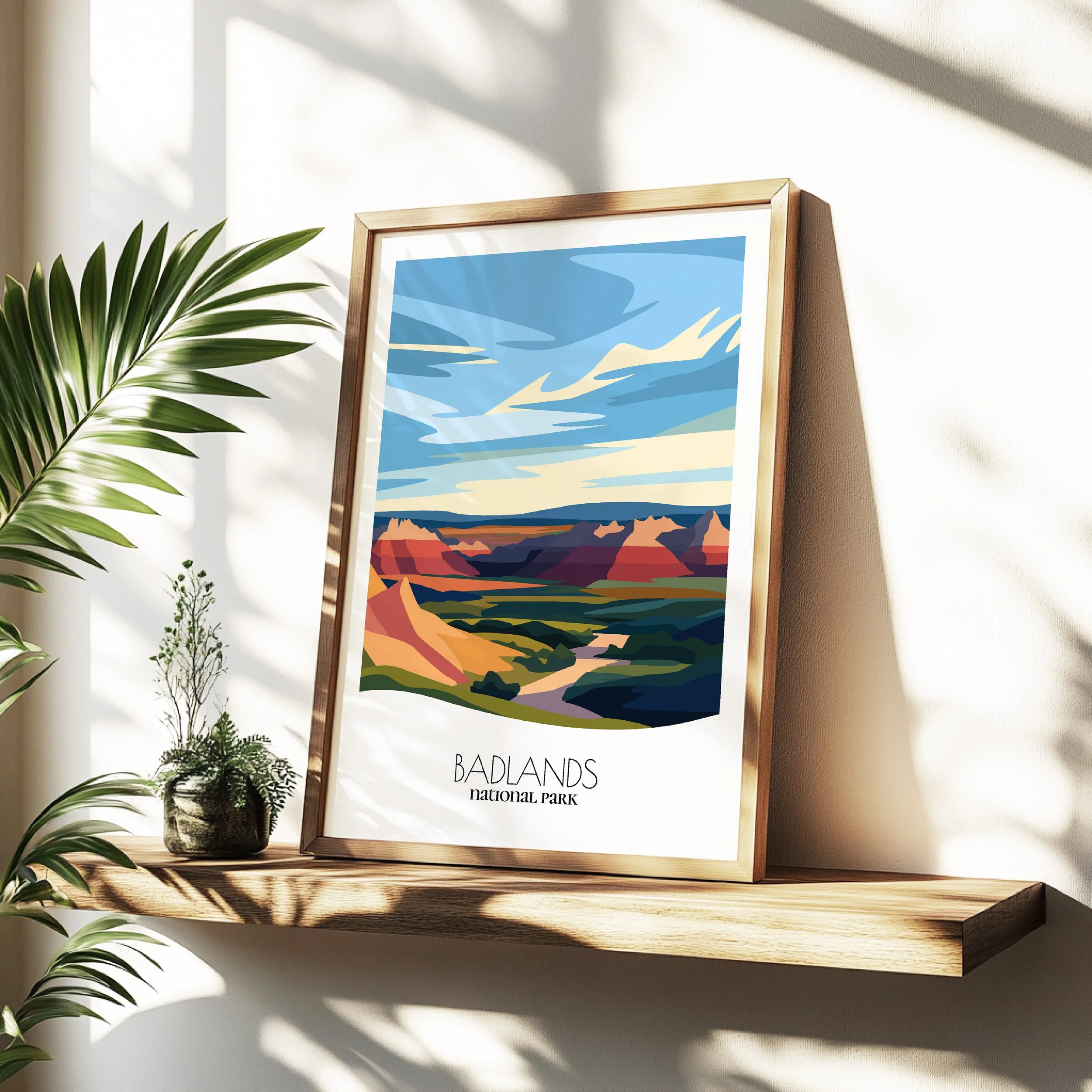 Minimalist travel poster of Badlands with clean modern design for travelers.