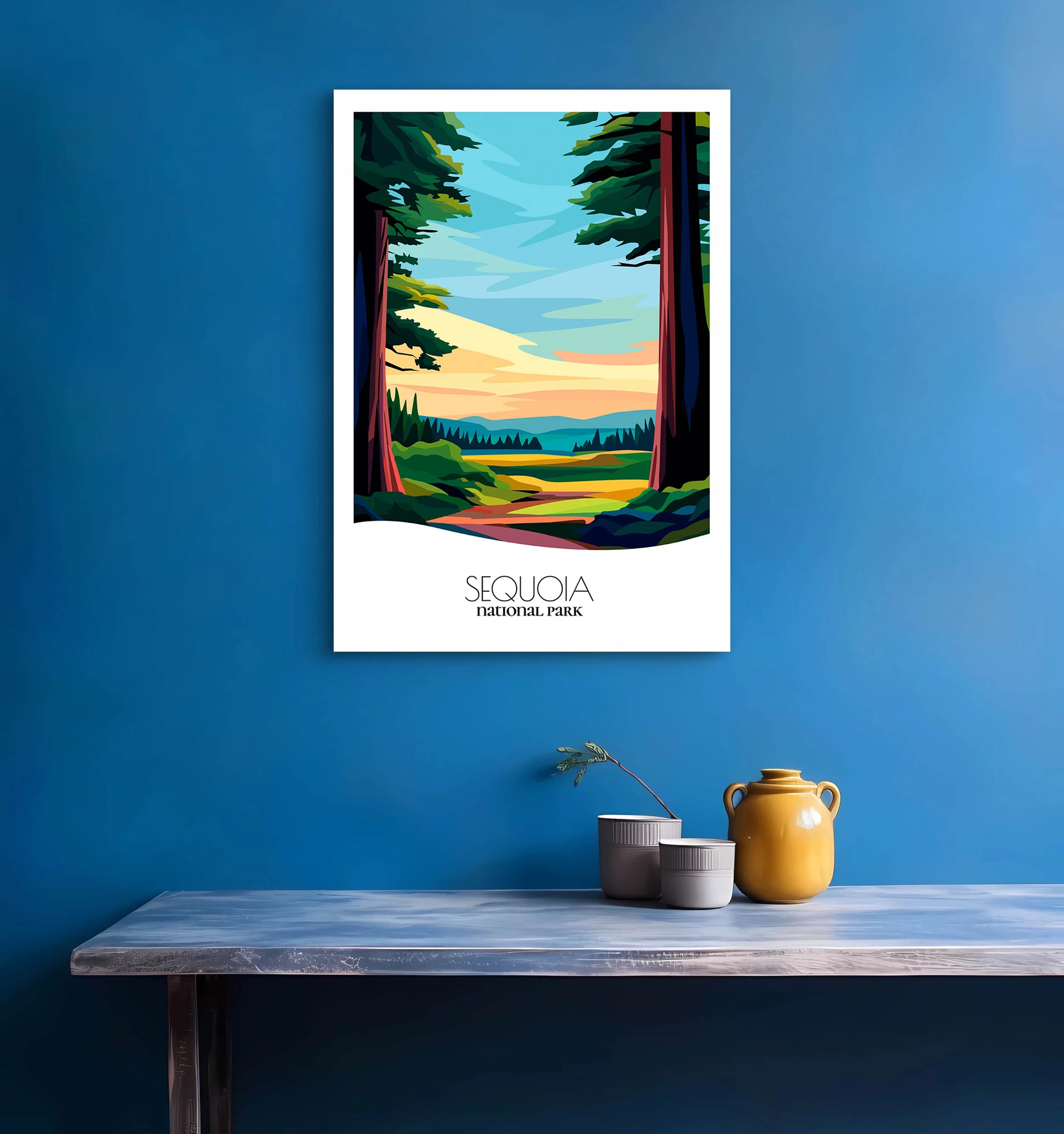 Travel gift idea: framed poster of Sequoia, ideal for adventure lovers.