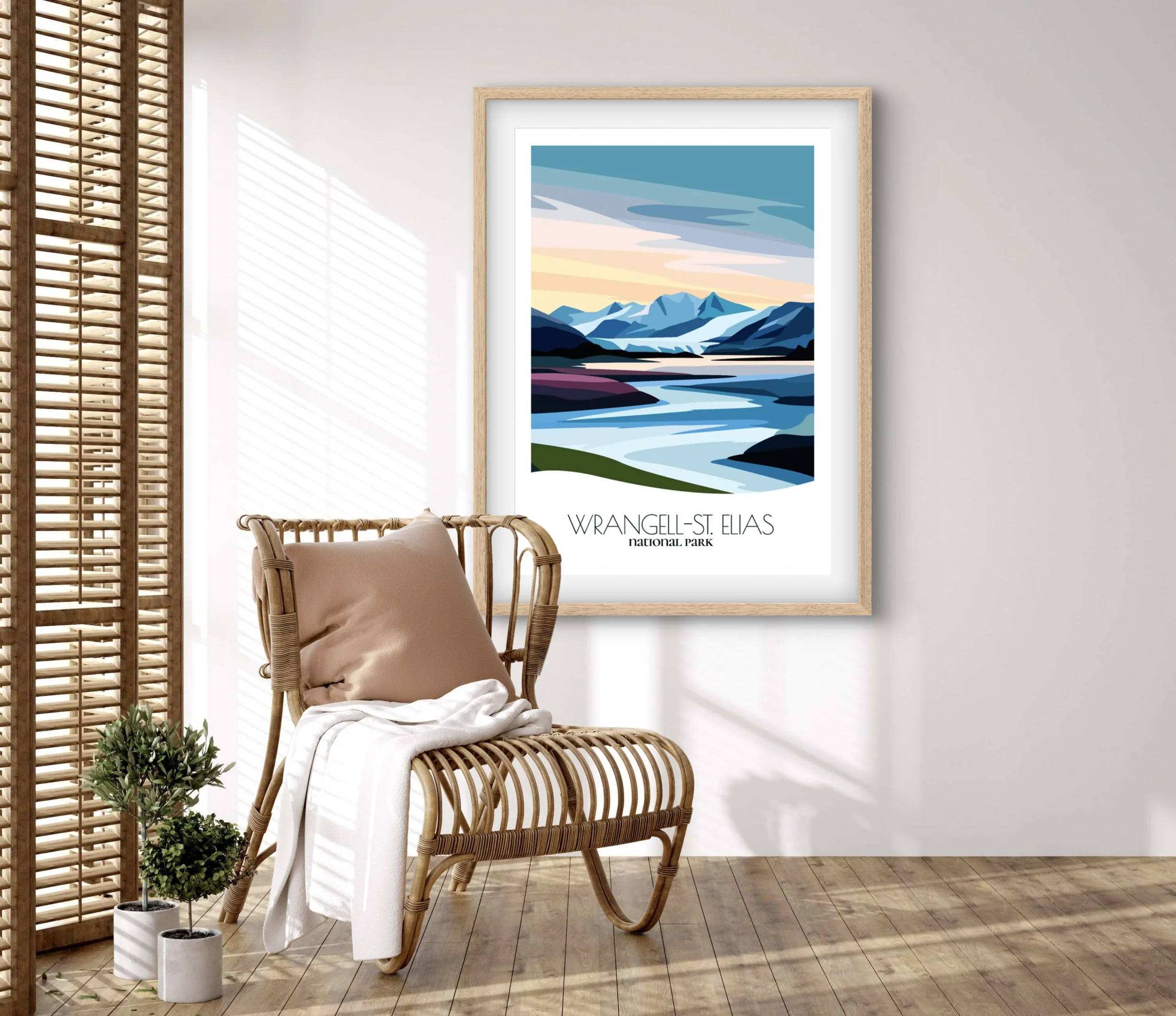 Retravell minimalist poster of Wrangell St. Elias National Park and Preserve, branded travel art for collectors and fans.