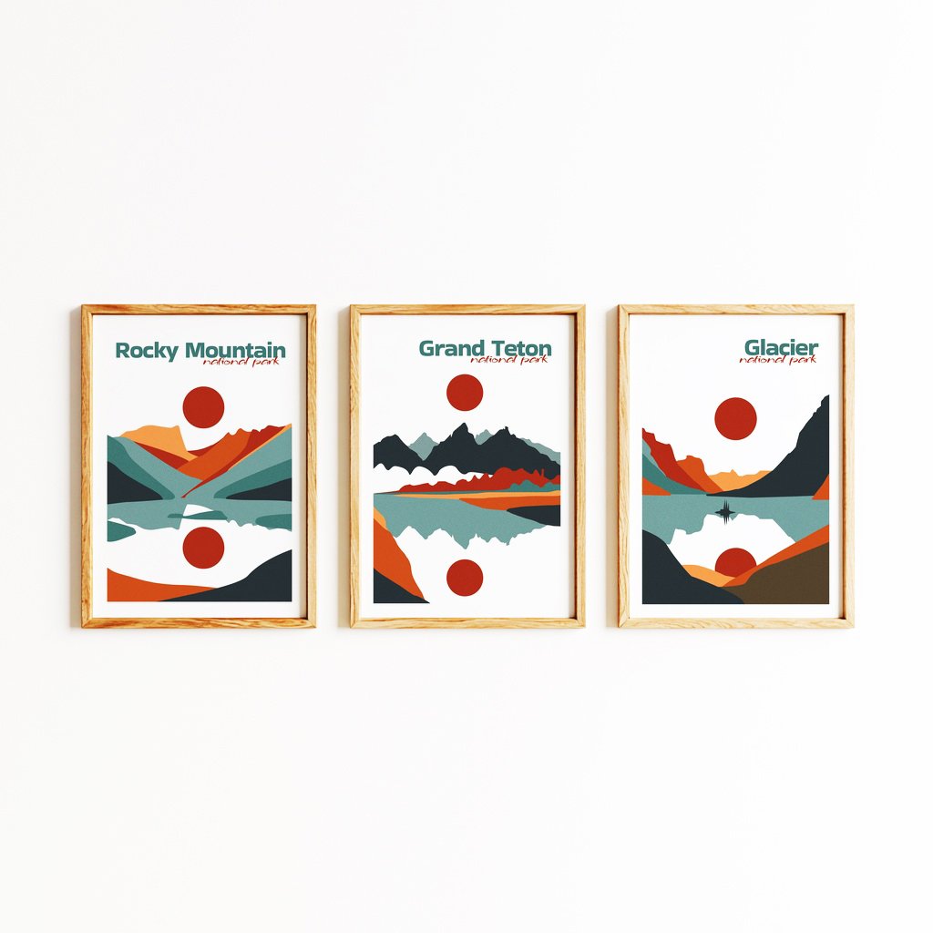 Set of 3 Mountain National Park Posters — Buy 3 Pay for 2 | Boho Wall Art