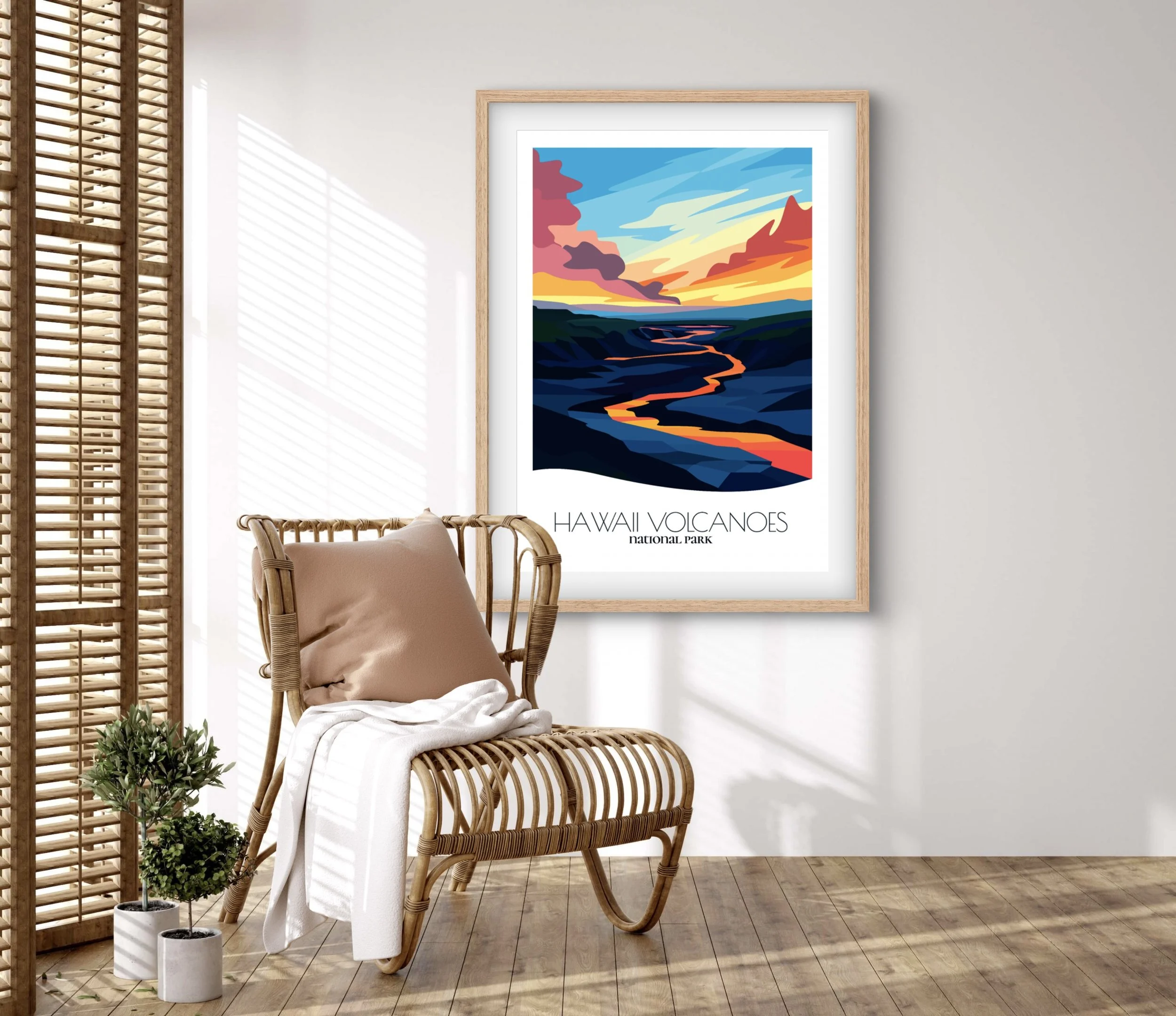 Retravell minimalist poster of Hawai'i Volcanoes, branded travel art for collectors and fans.