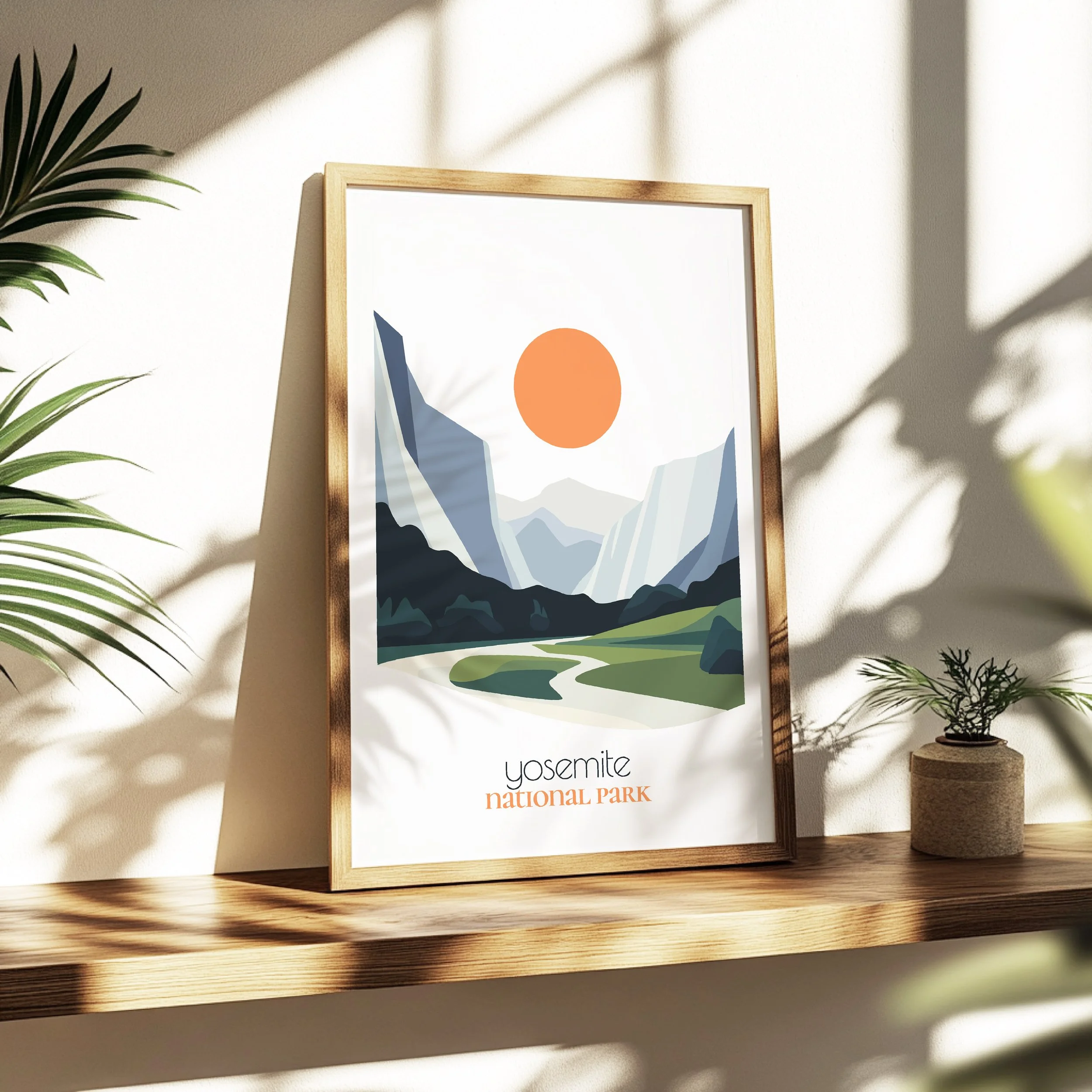 yosemite national park print - soothing minimalist nature wall art for bedroom