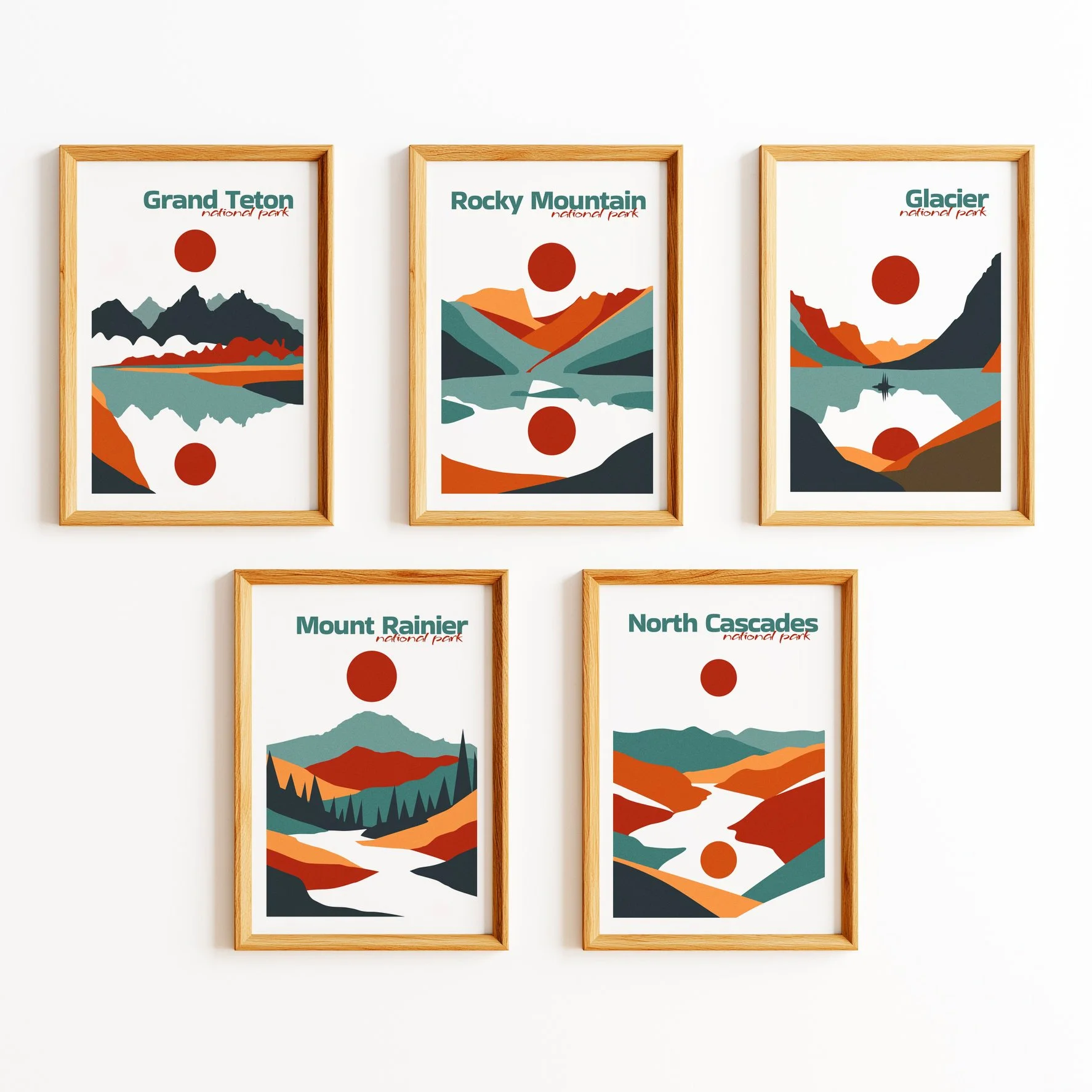 Set of 5 Mountain National Park Posters — Buy 5 Pay for 3, Save 40% | Boho