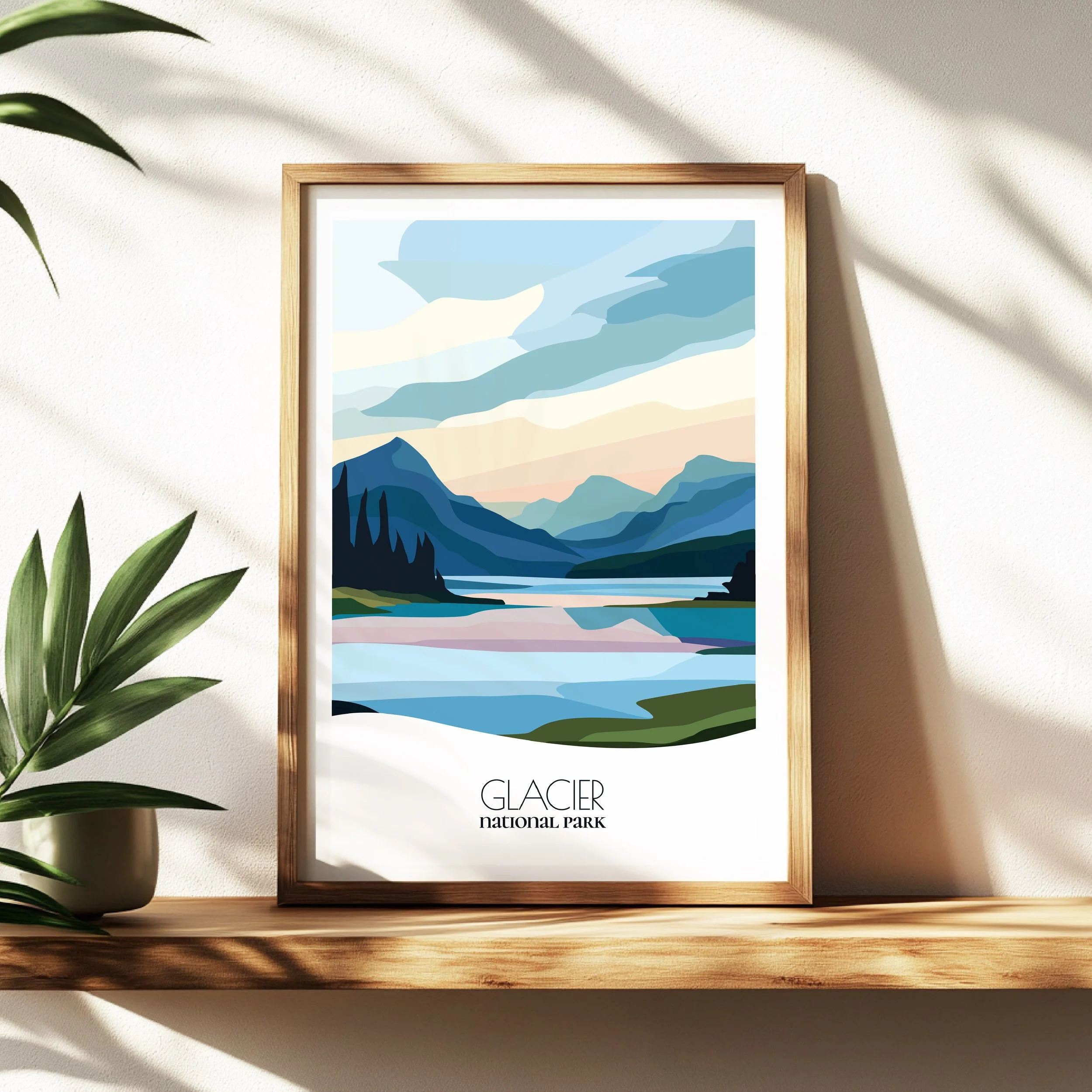 Wall art print of Glacier National Park for interior decor; high quality print in Montana.