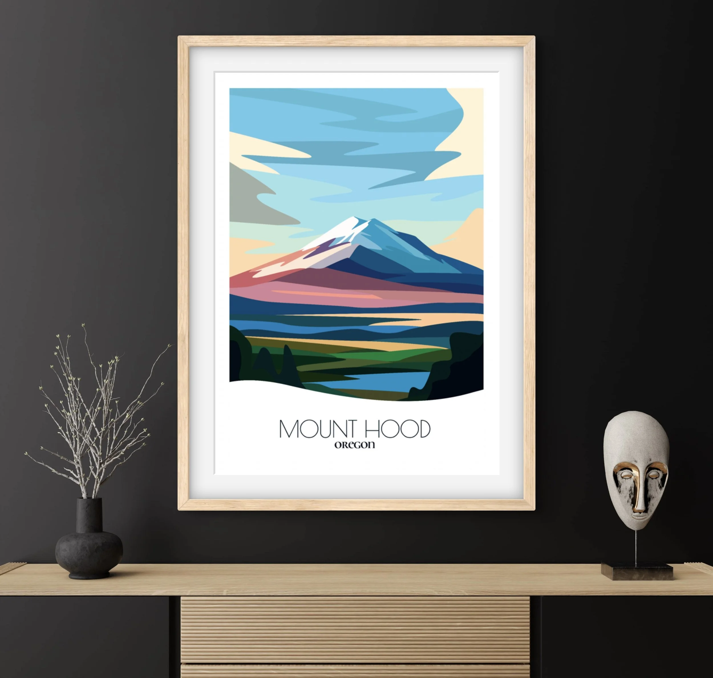 Travel gift idea: framed poster of Mount Hood National Forest, ideal for adventure lovers.