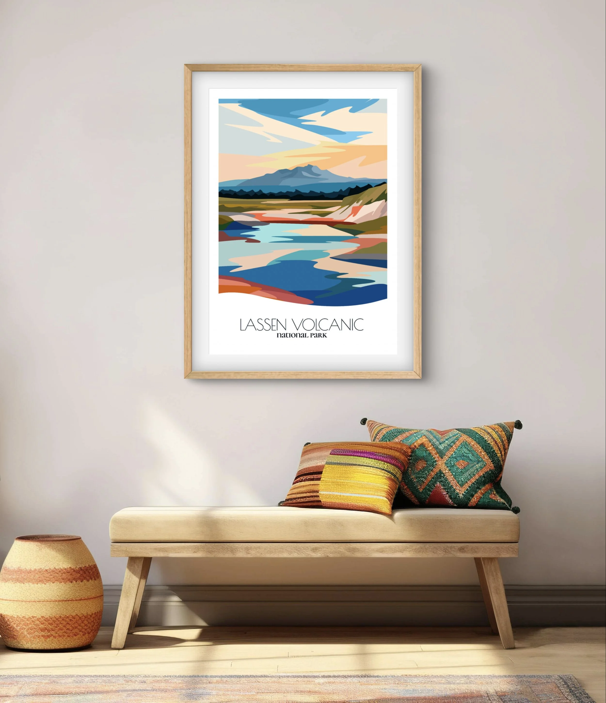 Modern minimalist art of lassen volcanic, versatile decor for home and office.