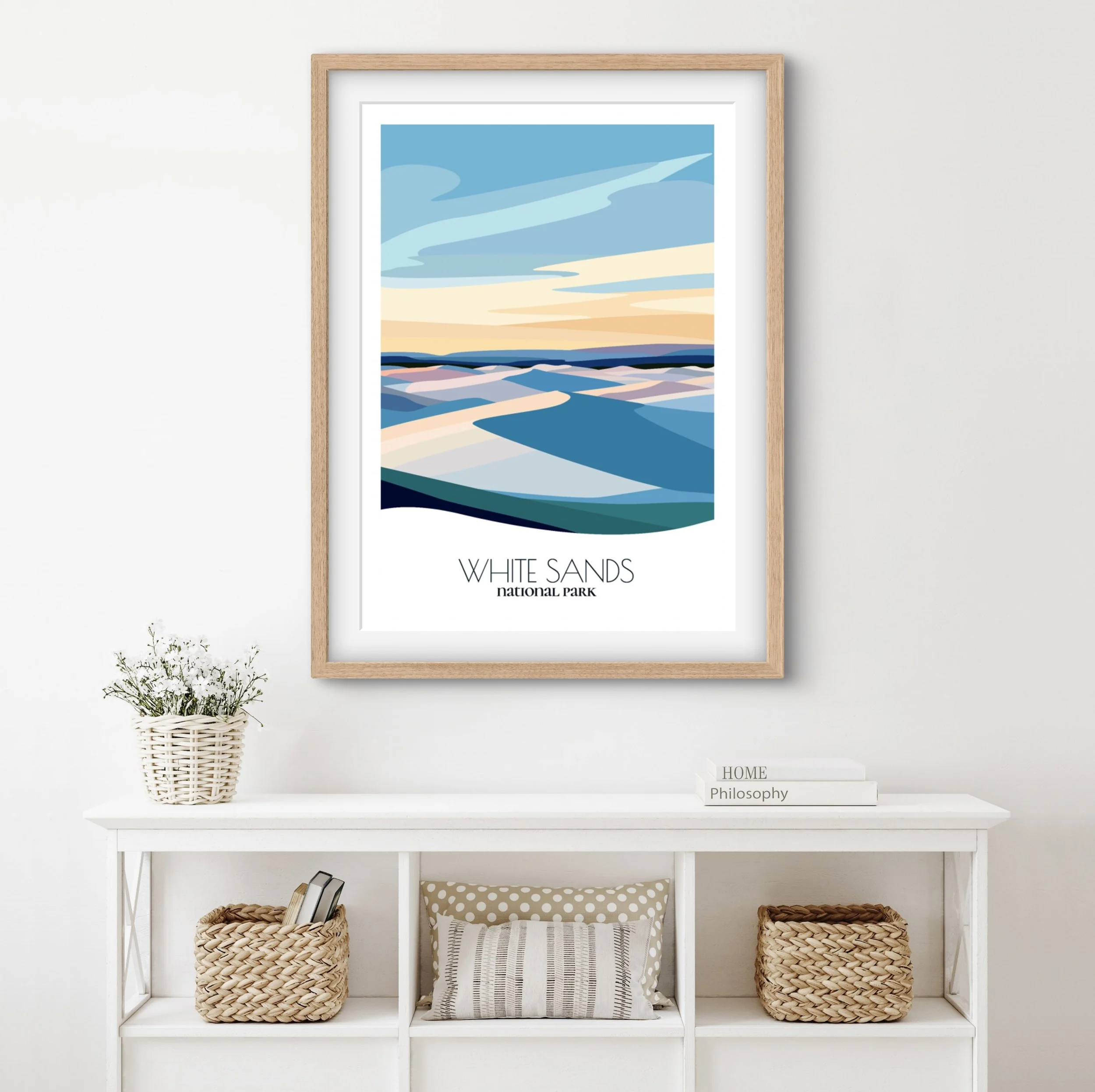 Home decor poster of White Sands National Park, premium print quality for stylish New Mexico interiors.