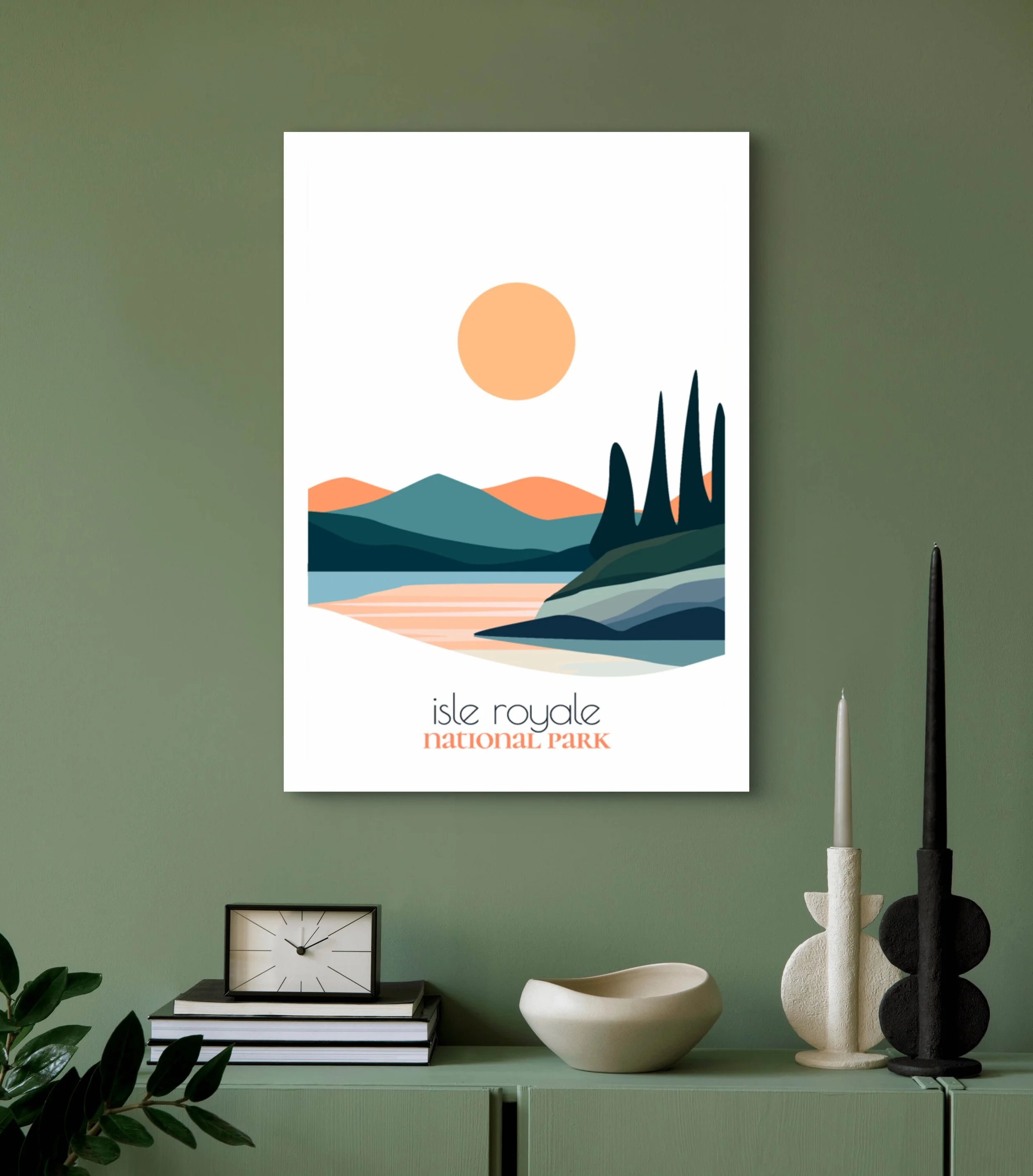 Modern Isle Royale travel print for minimalist home office decor