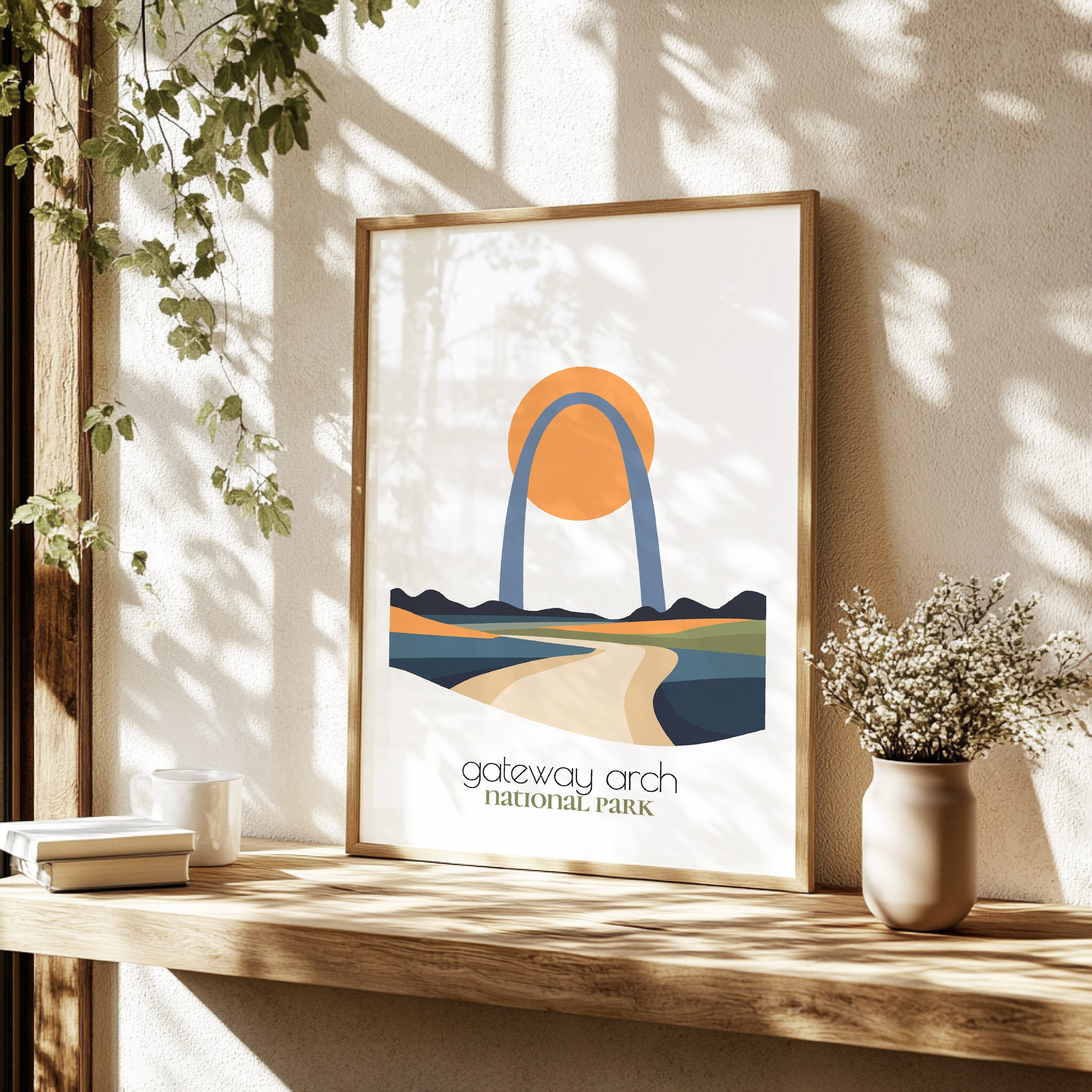 Detailed view of Gateway Arch travel print - minimalist flat abstract print quality