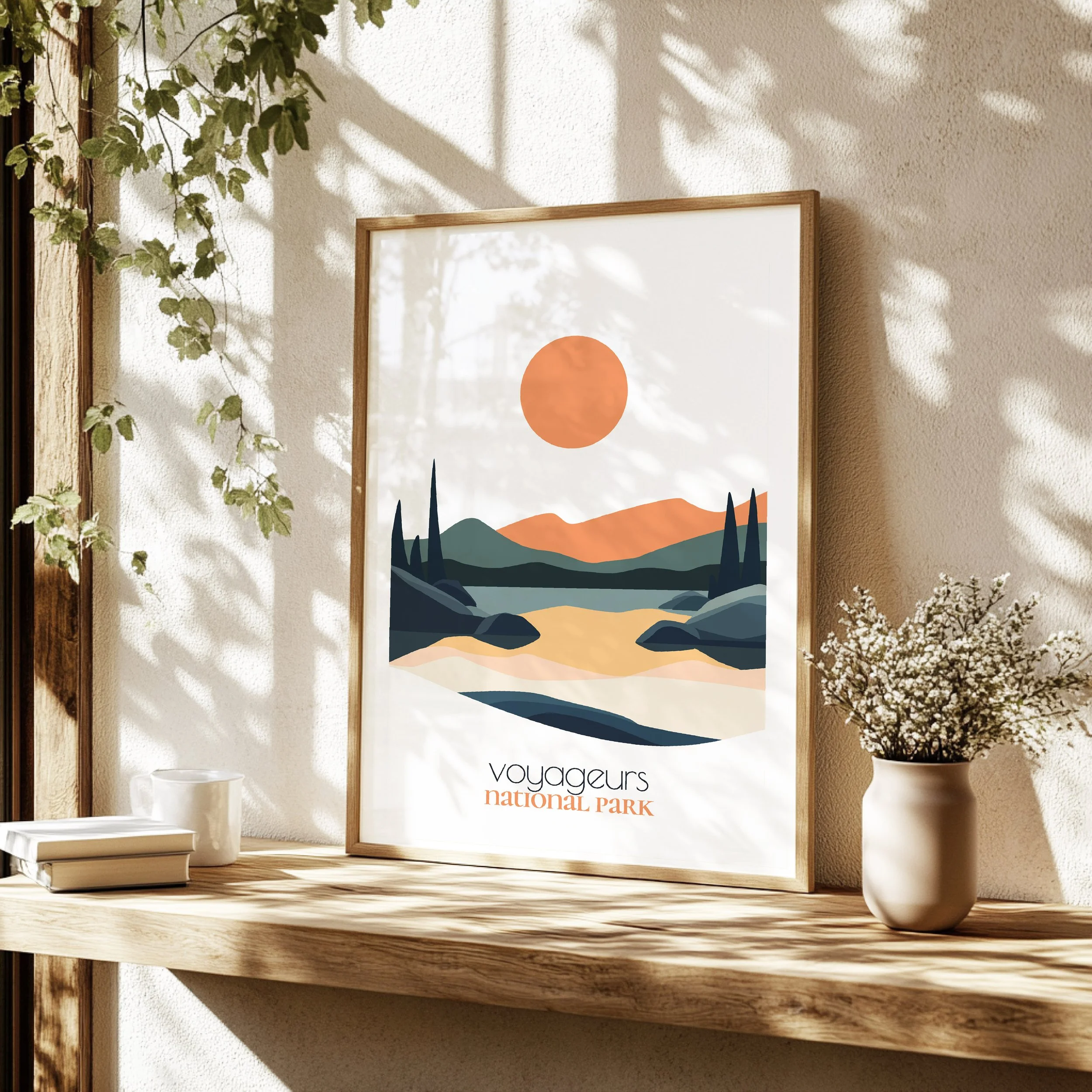 Detailed view of voyageurs travel print - minimalist flat abstract print quality
