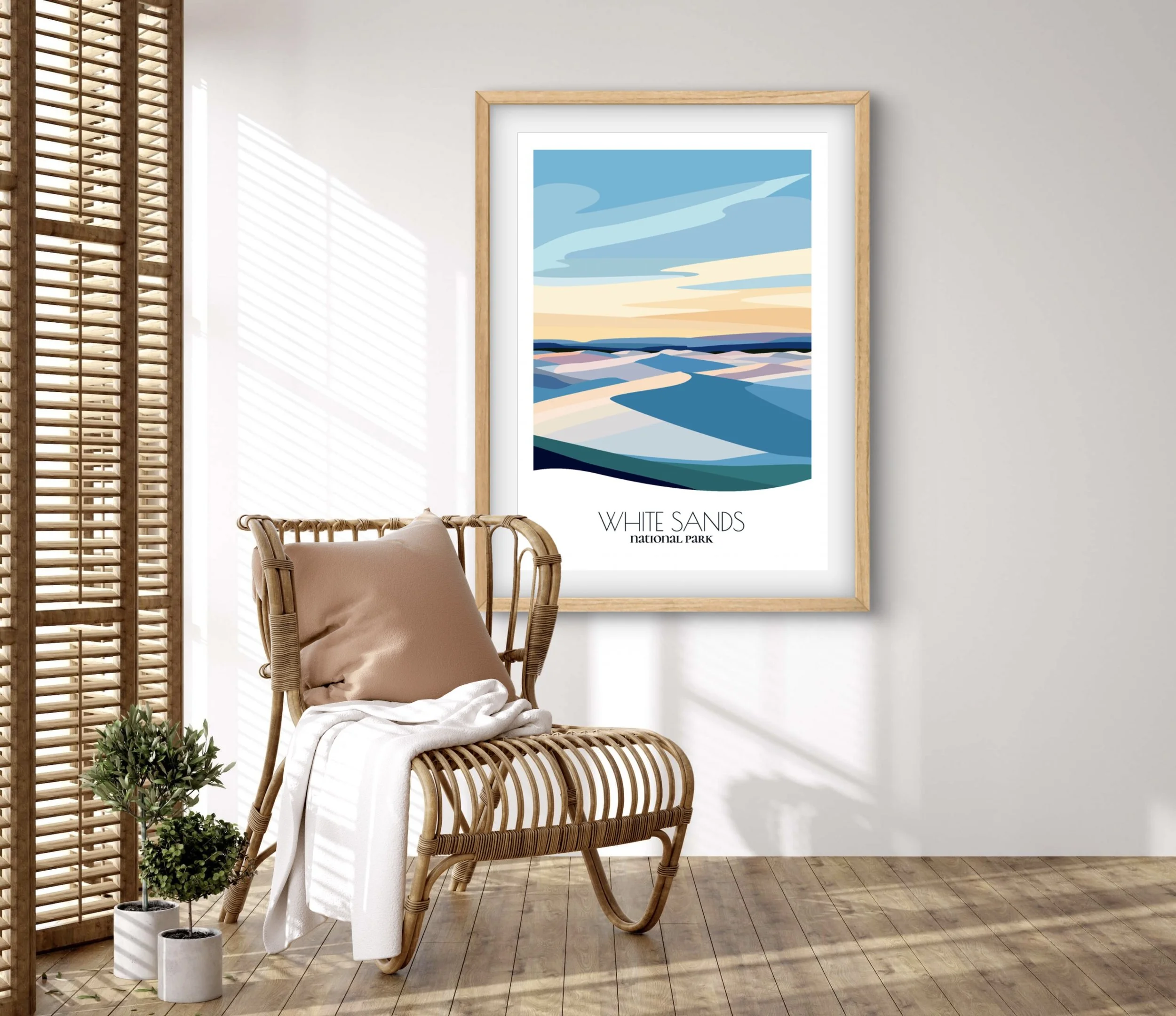Retravell minimalist poster of White Sands National Park, branded travel art for collectors and fans.