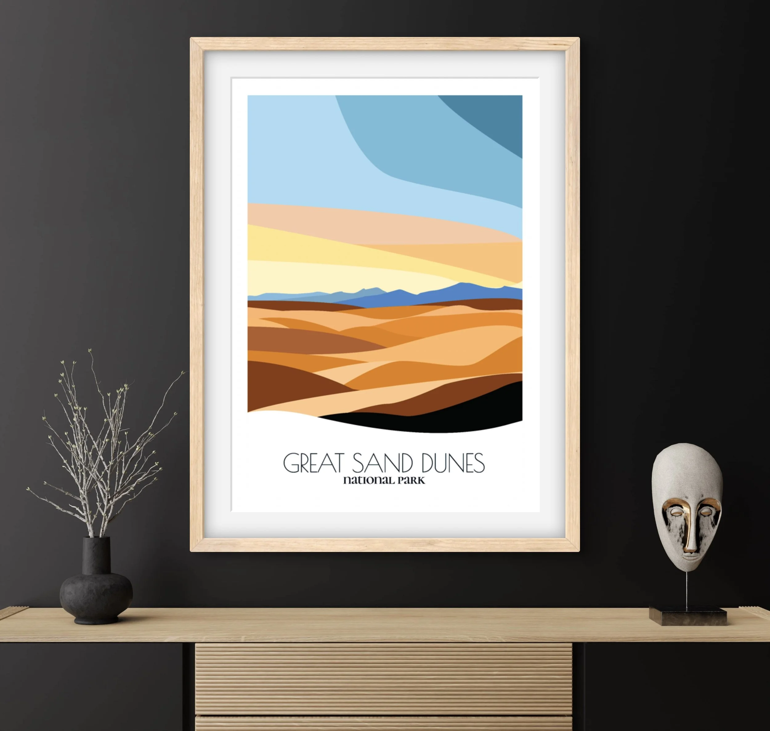 Travel gift idea: framed poster of Great Sand Dunes National Park and Preserve, ideal for adventure lovers.