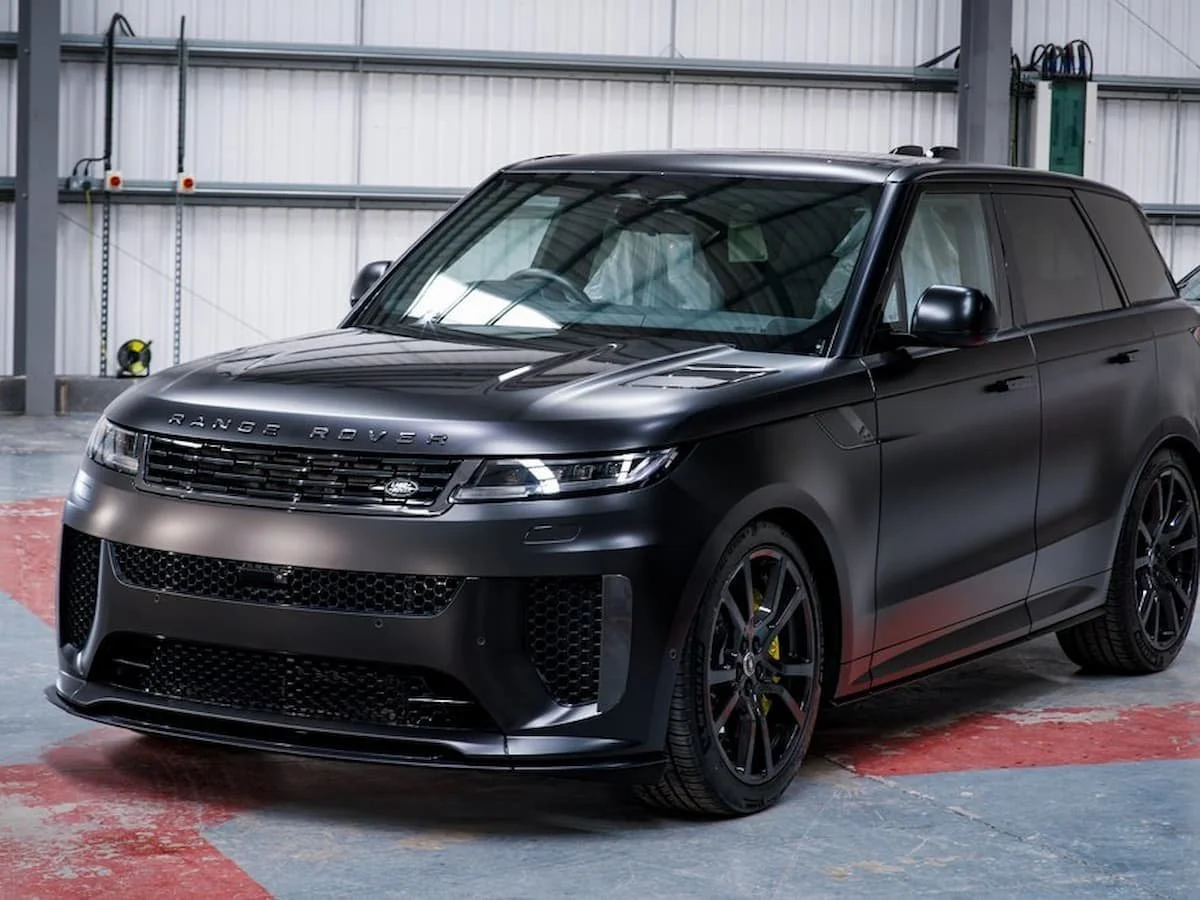 Range Rover Sport SV Edition One after full matte PPF stealth conversion, front angle, installed by Lucid PPF Leeds