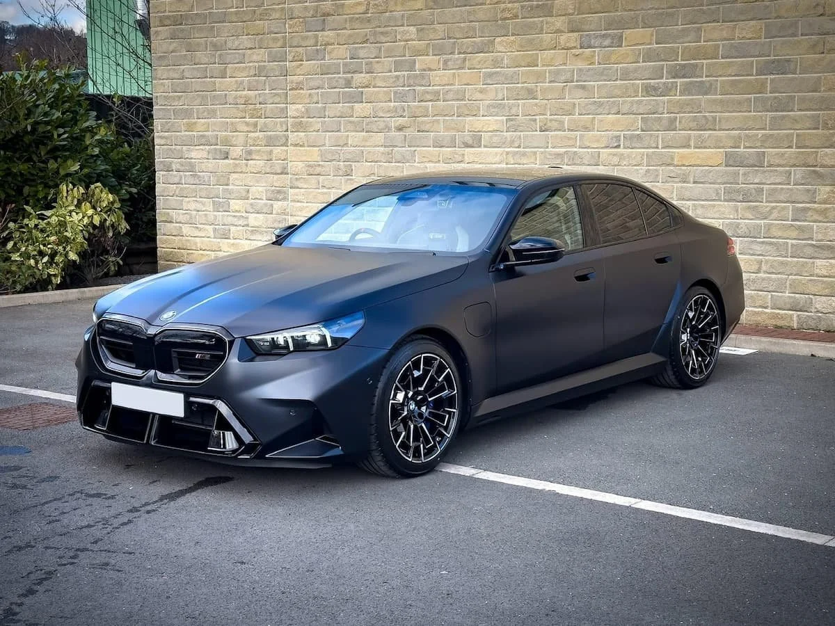 BMW G90 M5 after full SunTek Ultra Matte paint protection film and ceramic wheel coating by Lucid PPF Leeds