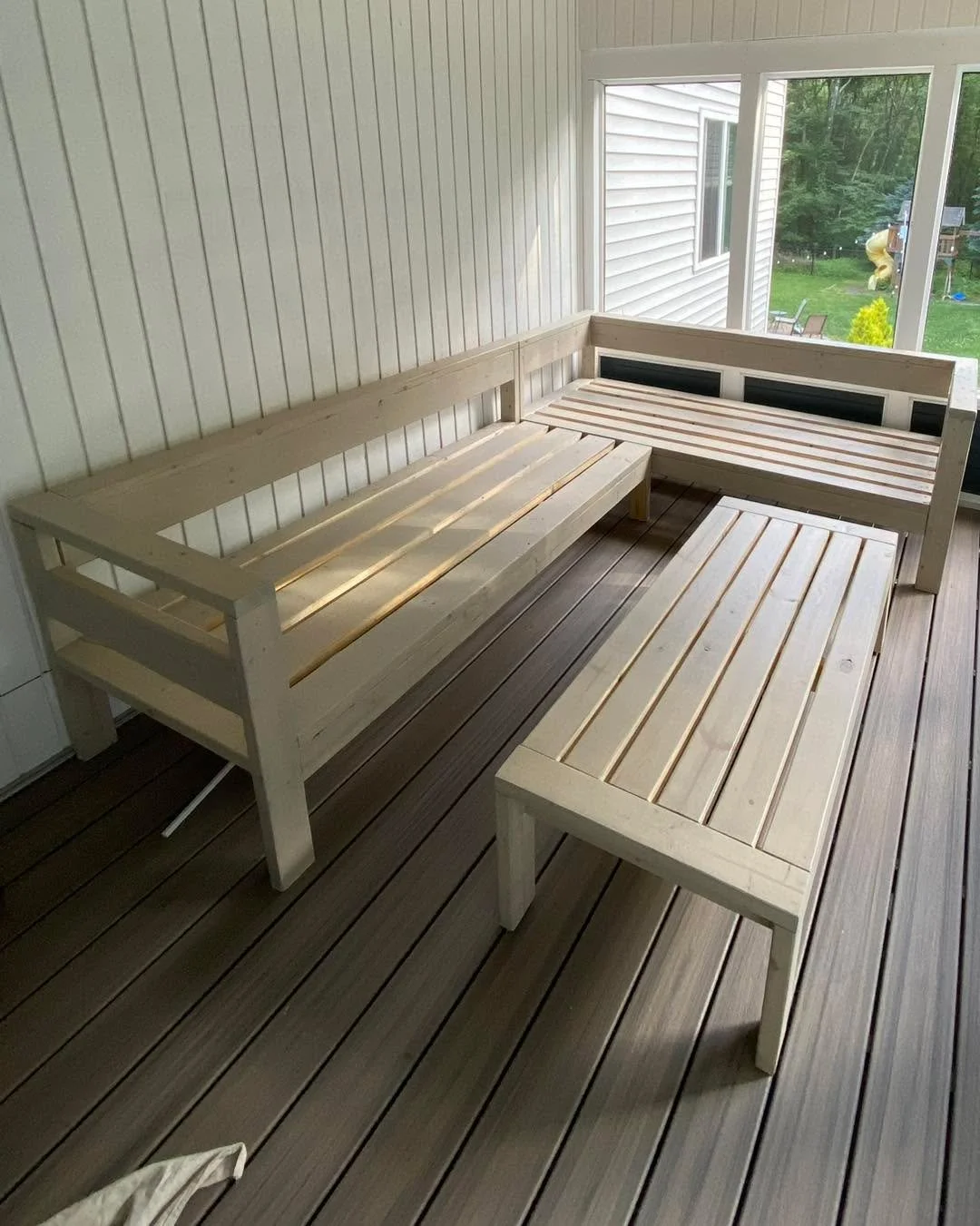 Custom built outdoor sectional and coffee table.