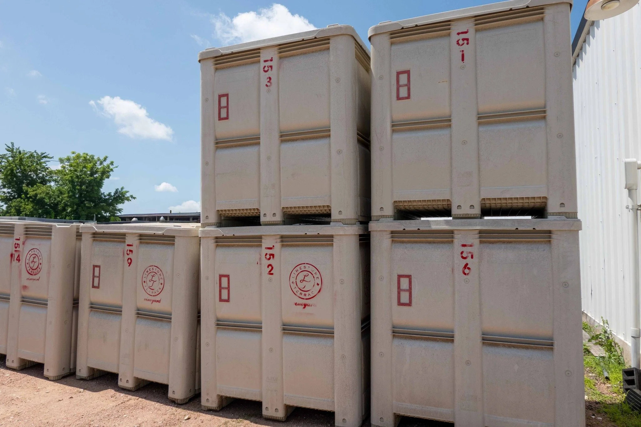 Soon enough these bins will be filled to the brim with grapes harvested from the Texas High Plains and the Hill Country. We can't wait for the 2026 harvest and to be processing fruit in our newly outfitted winery.
