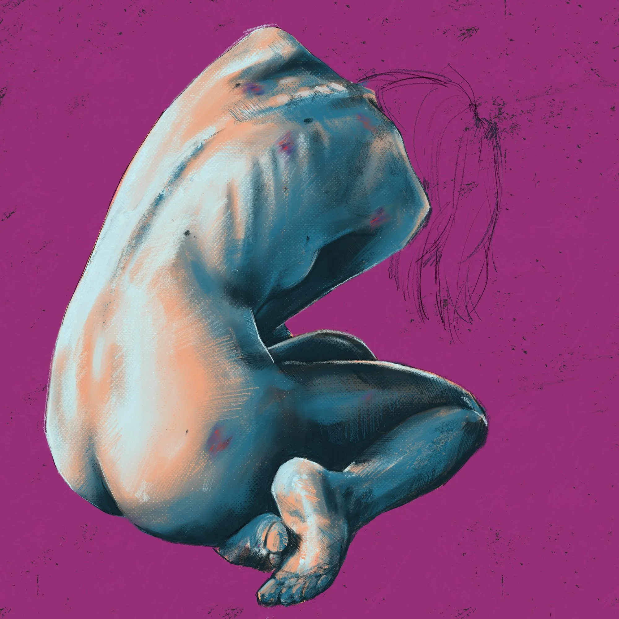 Digital art of a hand holding a smartphone with a purple background.