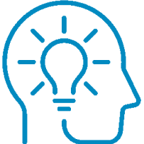 Outline of a human head with a light bulb inside representing focused on innovation value.