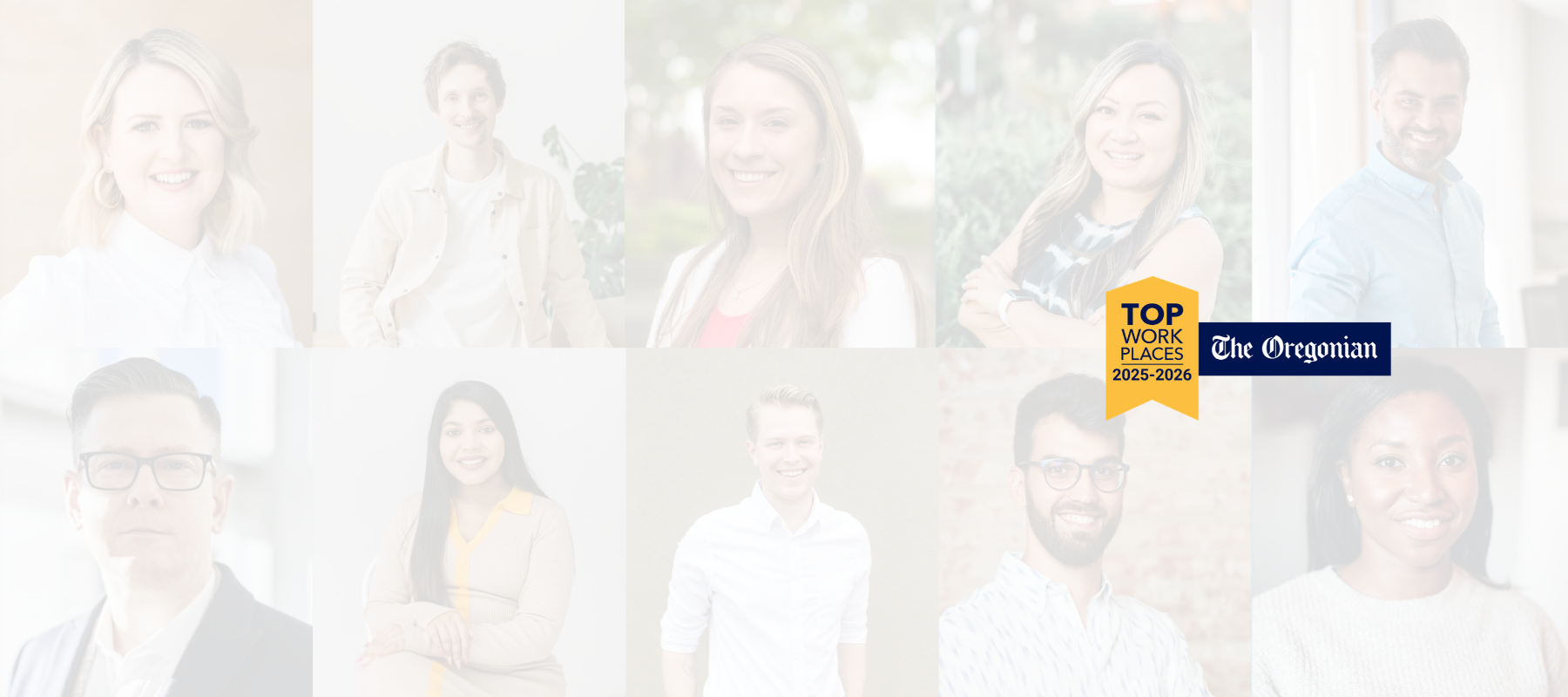 Collage of diverse people with a banner that says "Top Work Places 2025" by The Oregonian.