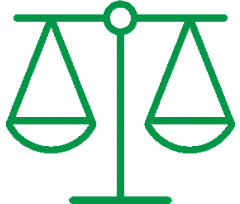 Icon of a balanced scale, representing do what's right value.
