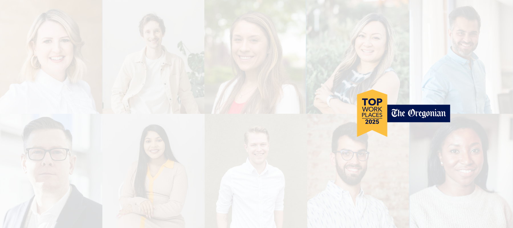 Collage of diverse people with a banner that says "Top Work Places 2025" by The Oregonian.