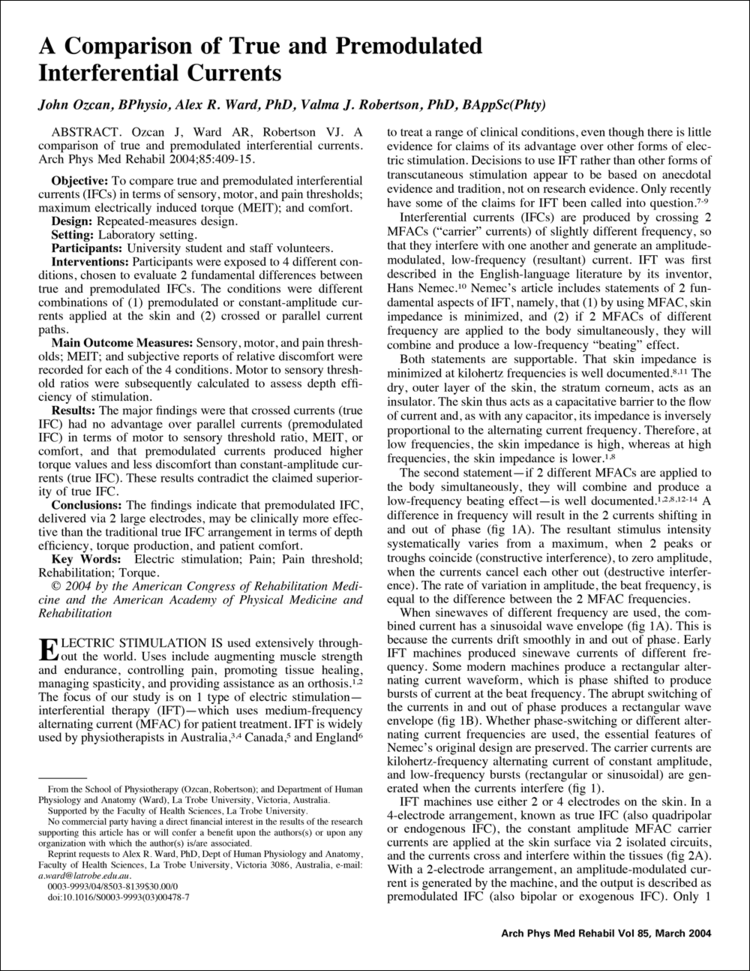 A Comparison of True and Premodulated Interferential Currents study