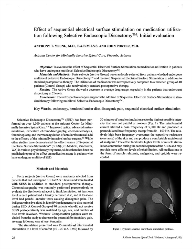 Effect of Sequential Electrical Surface Stimulation on Medication Following Selective Endoscopic Discectomy: Initial Evaluation
