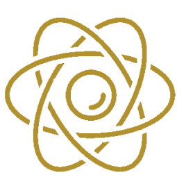 Stylized gold atomic model with orbiting electrons representing science based value.