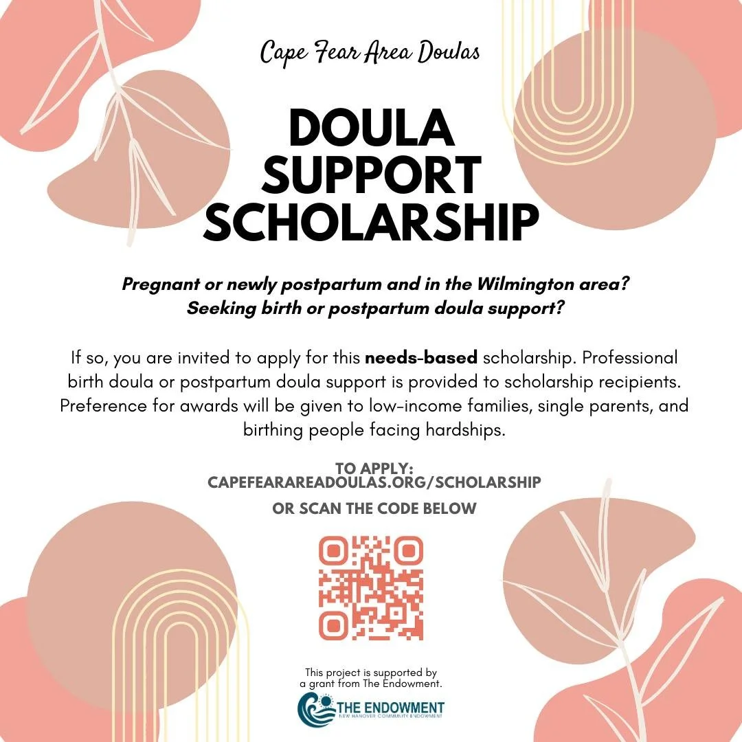 Pregnant or newly postpartum and in the Wilmington area?
Seeking birth or postpartum doula support?

If so, you are invited to apply for this needs-based scholarship. Professional birth doula or postpartum doula support is provided to scholarship rec