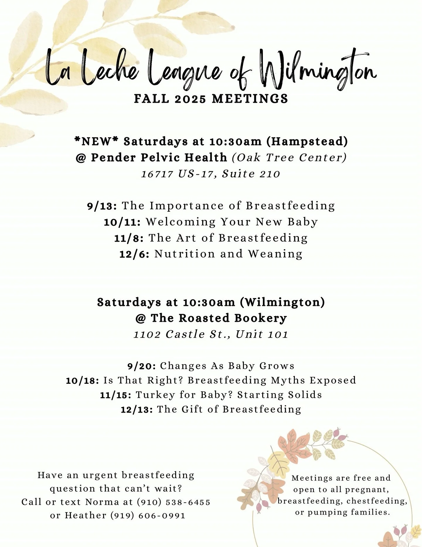 FREE breastfeeding support &ndash; tomorrow in Wilmington with @lalecheleagueofwilmington ! 

La Leche League meetings are a wonderful opportunity for people currently nursing or pumping (as well as those pregnant and planning to breastfeed/chestfeed