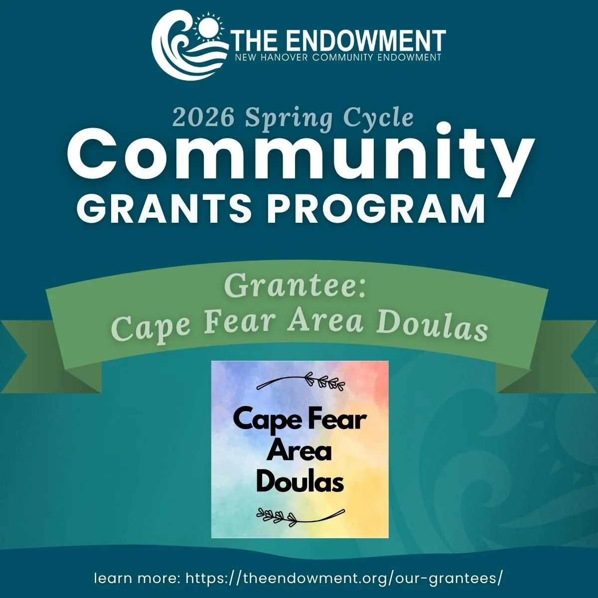 We have INCREDIBLE news!
.
@capefearareadoulas is a proud recipient of a 2026 Community Grant from @theendowment. This grant award will help us to expand the Doula Support Scholarship and increase our local impact by allowing us to serve more familie