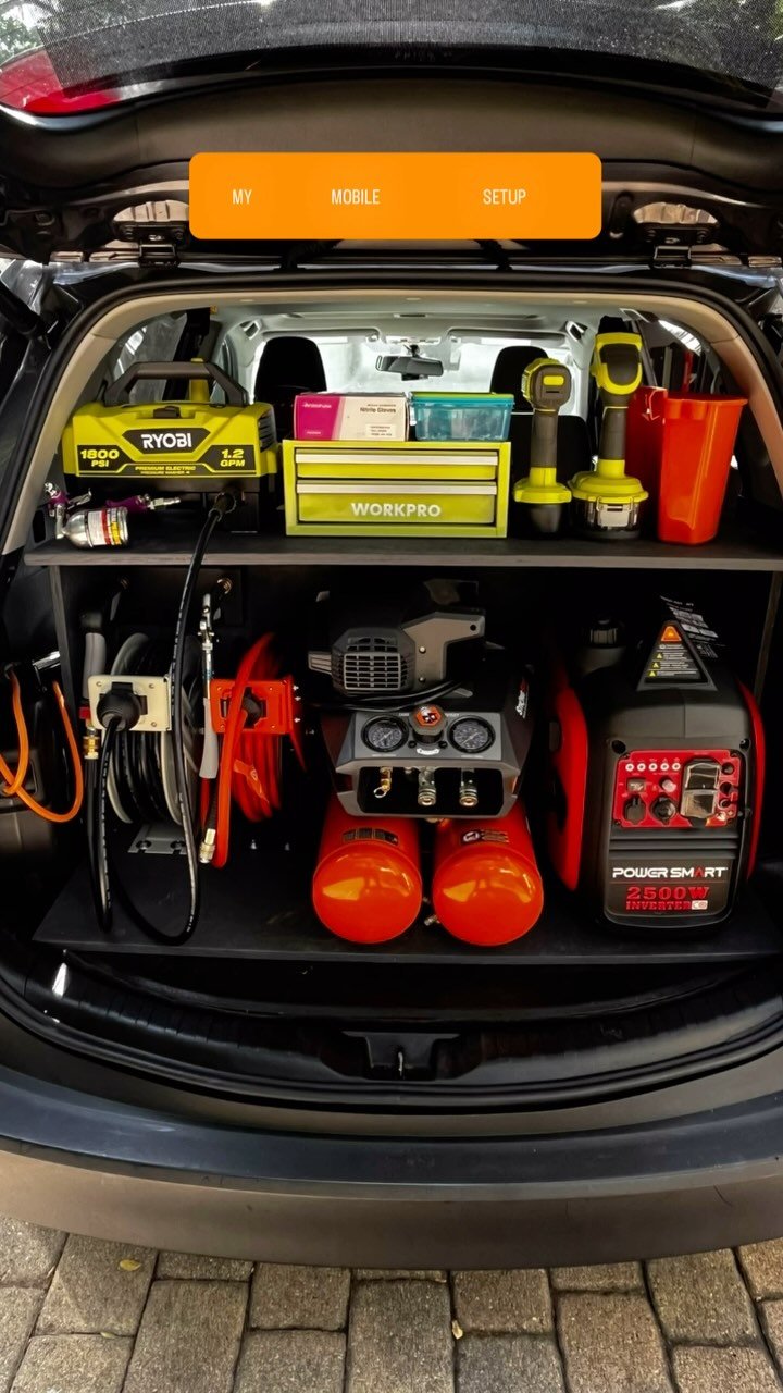 My mobile detailing setup. #mobiledetailing #mobiledetailingsetup #cardetailing #detailing #details #carcare #detailersofinstagram #toolsofthetrade #efficient work #attentiontodetail