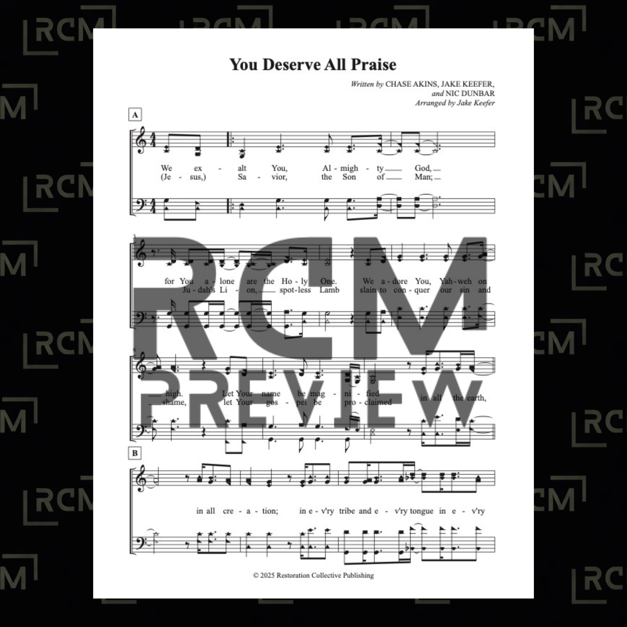 You Deserve All Praise (Sheet Music)