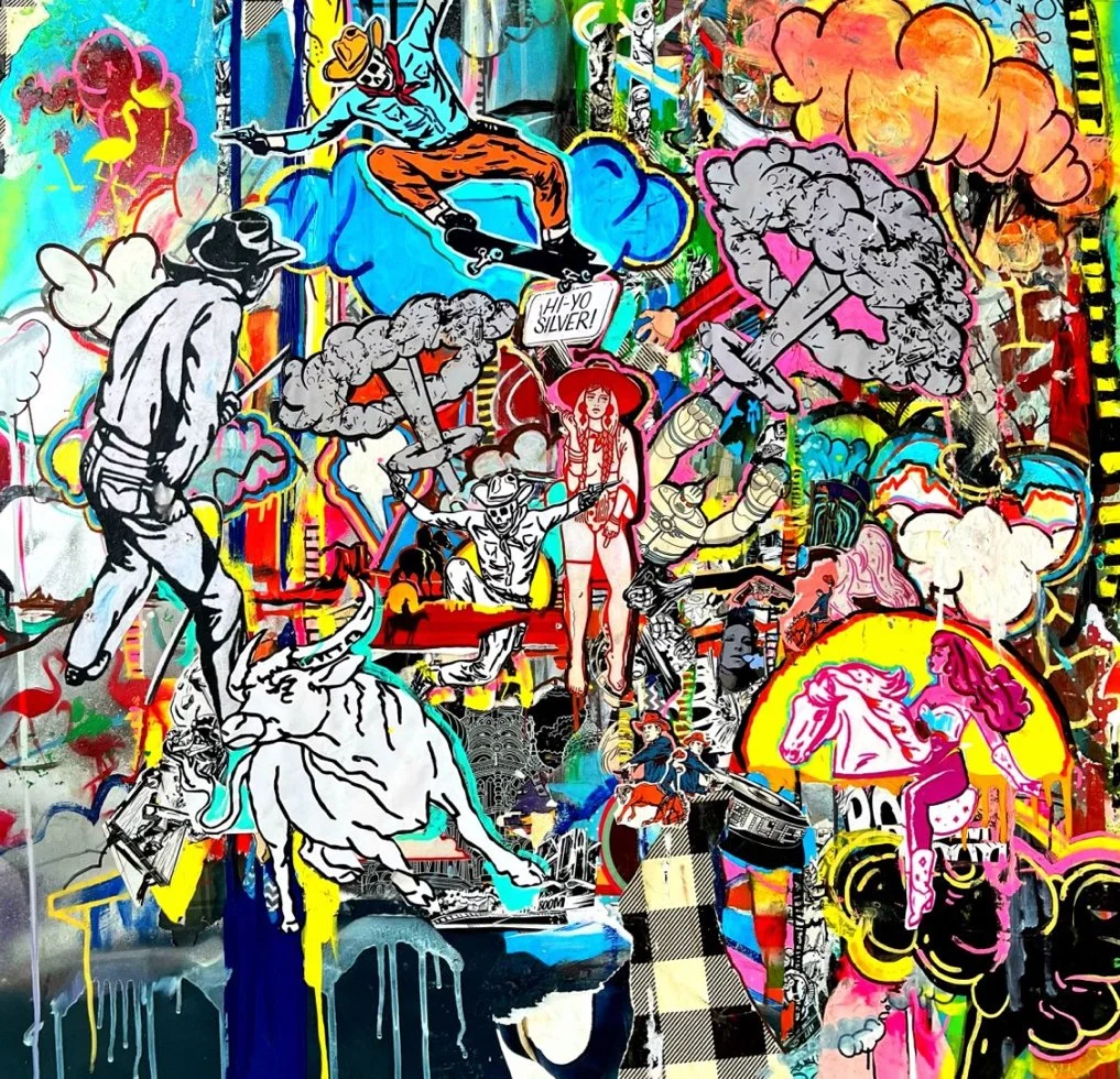 Stanley Bell collage featuring various characters and color