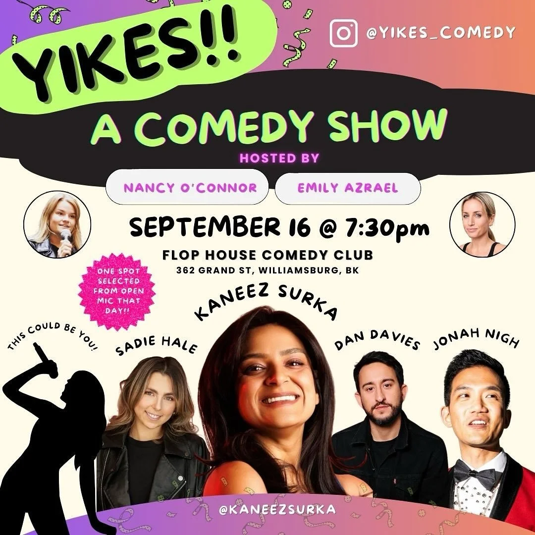 Let the countdown begin! We have @kaneezsurka headlining an incredible show featuring @dandavieshere @nighjonah @sadiehalecomedy and, of course, your hosts @emballs13 and @nancyknowsnothing.

📍@flophousecomedyclub 
***NEW TIME: 7:30!!***

Tix in bio