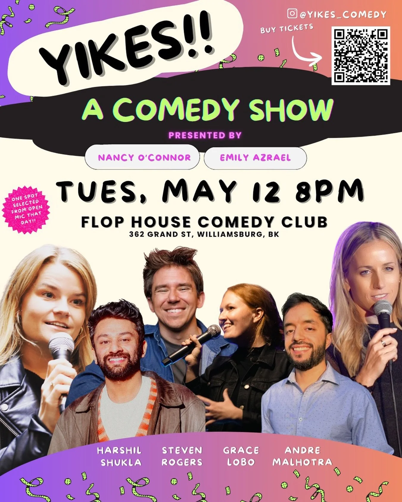 Yikes! It&rsquo;s our ONE-YEAR ANNIVERSARY SHOW!! May 12th, 8pm back @flophousecomedyclub We&rsquo;re so excited to have you join us to celebrate this milestone with some of our favorite comedians. Get your tickets now and DM us for a 50% off promo-c
