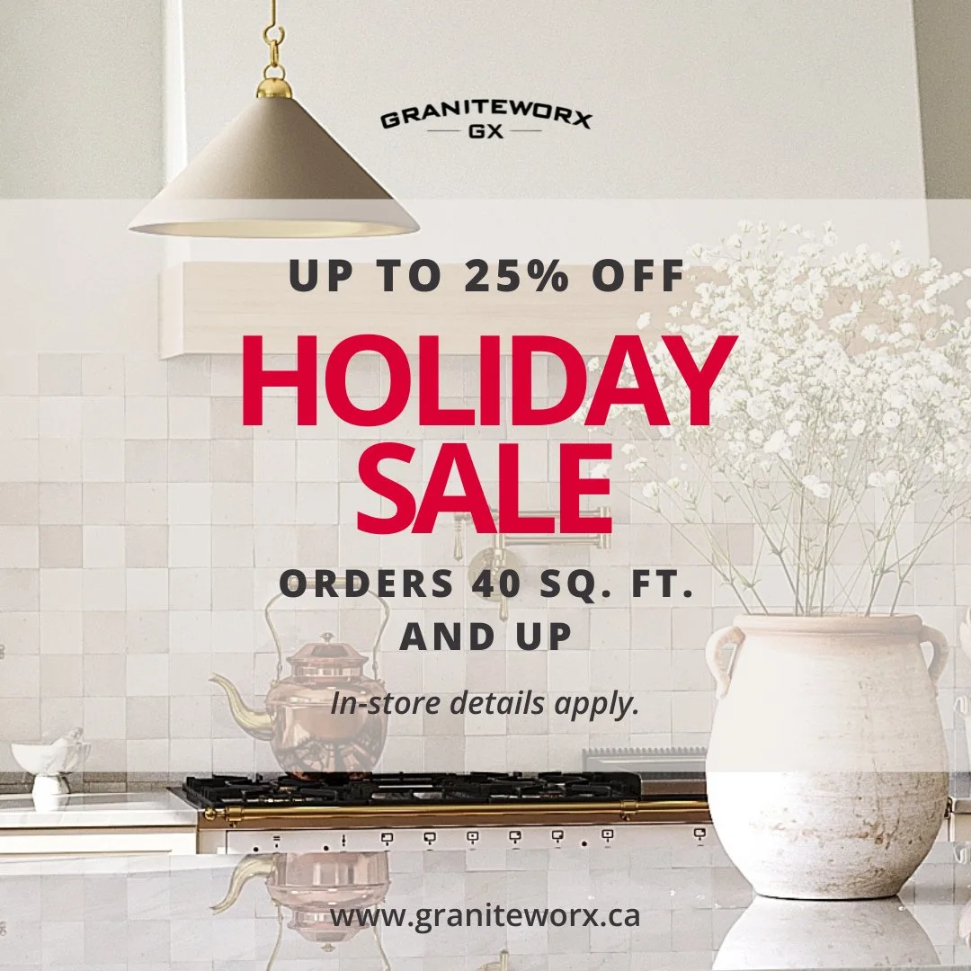 Graniteworx Christmas Sale - On Now!⁠
⁠
Upgrade your home for the holidays with up to 25% off select countertops from leading suppliers: Infintystone, MSI, Ciot, Quorastone, Hanstone, Vicostone, and LX Hausys.⁠
⁠
Explore clearance colours, exclusive 