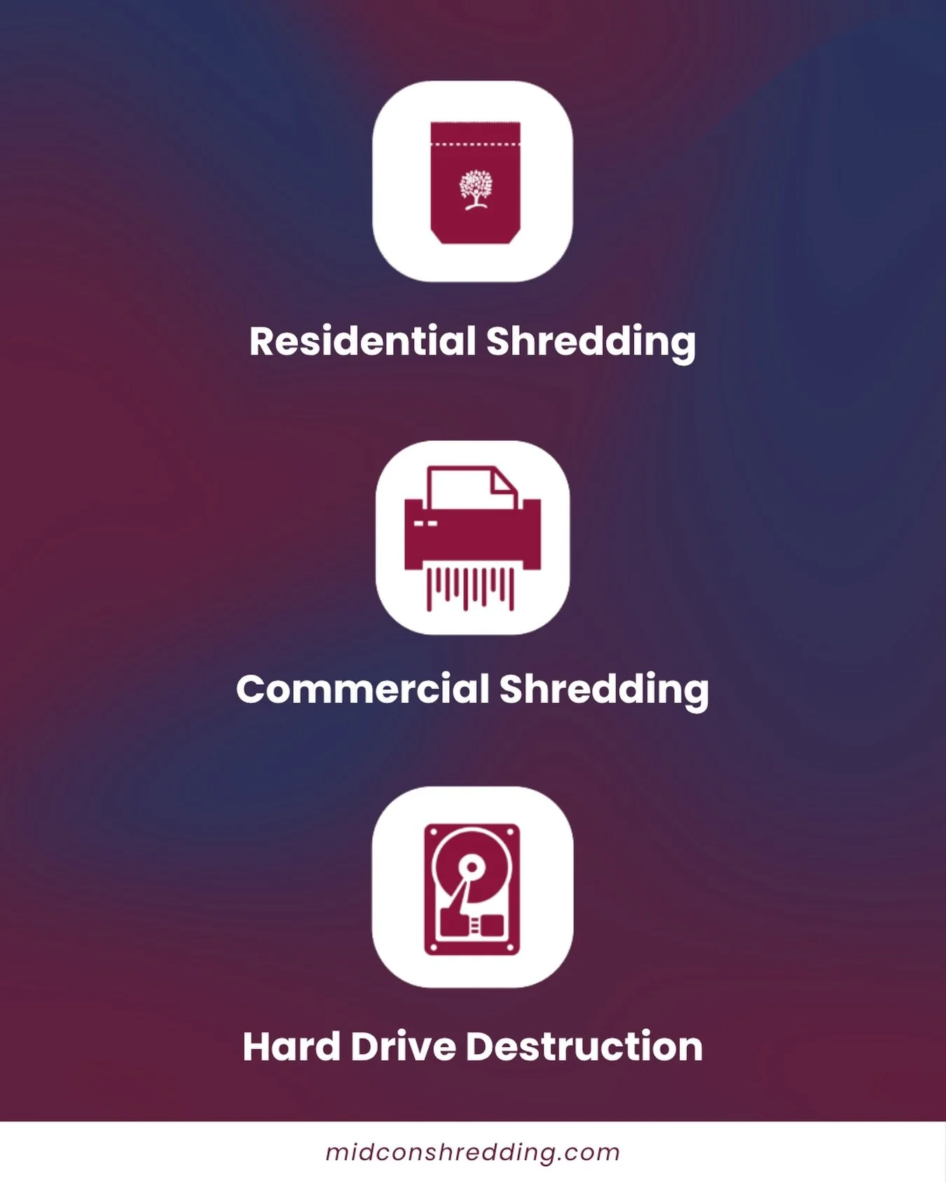 Just as a reminder, we offer both residential and commercial shredding, plus hard drive destruction. 

You don&rsquo;t have to have an office building full of paperwork to take advantage of professional shredding services. A couple banker&rsquo;s box