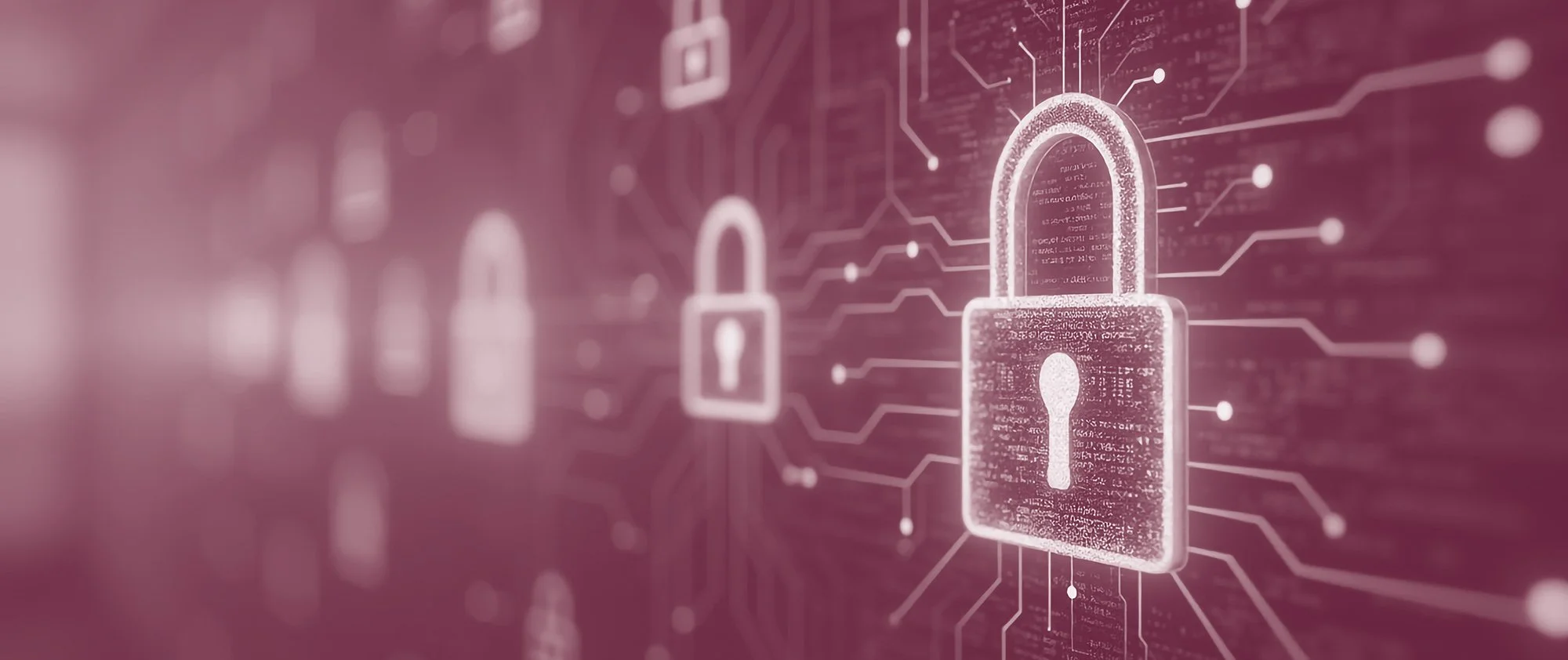 Digital security padlock icons on a circuit board background, symbolizing cybersecurity.