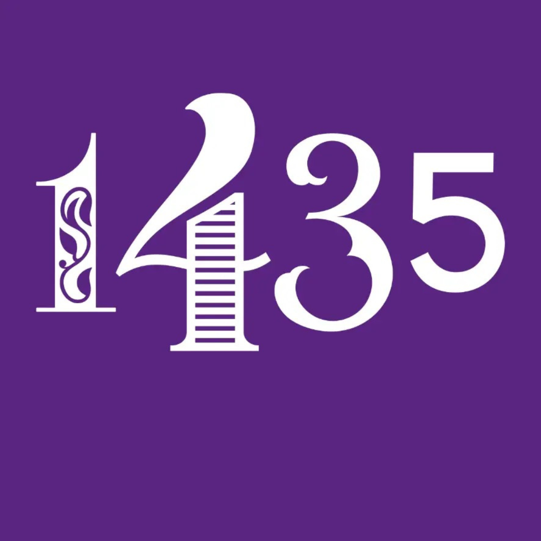 1435 logo on a purple background