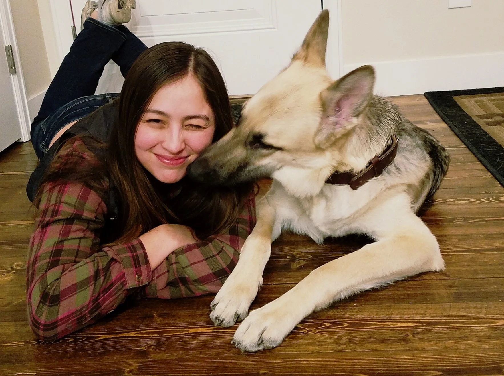 happy Girl and Well-Trained German Shepherd