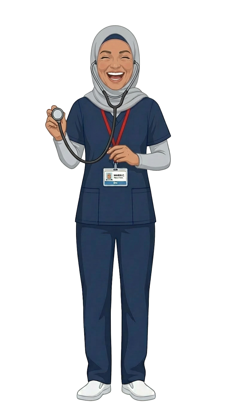 Maria - 55 - Using Stethoscope - Laughing.png