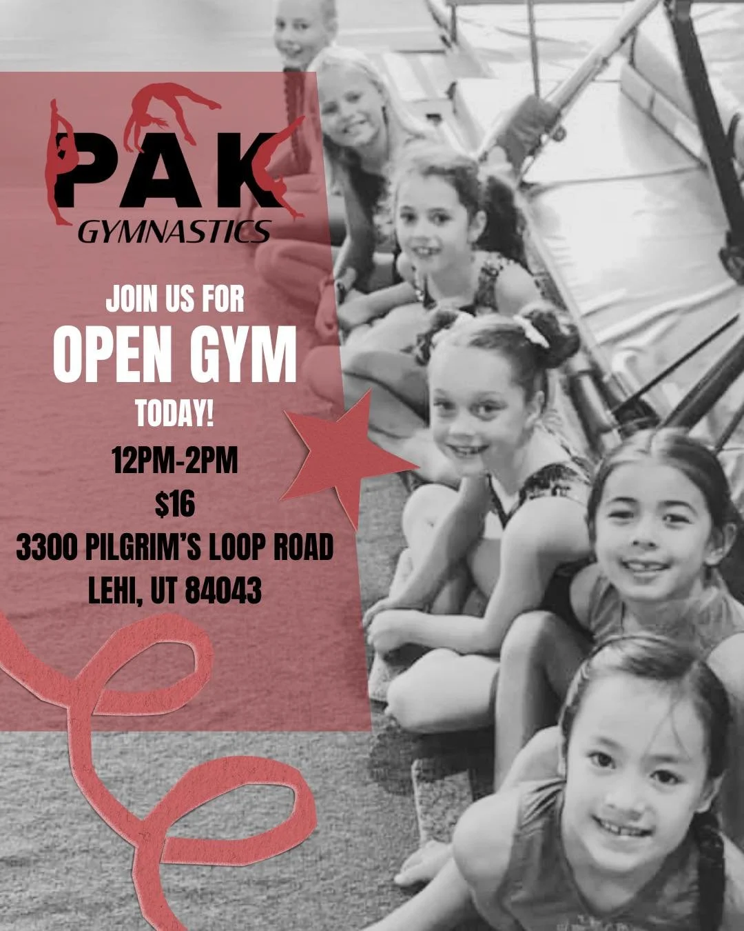 Looking for something fun and affordable for the kids today?! Join us for OPEN GYM! Two hours of free play in the gym! Enjoy bars, beam, floor, vault, tramp, pit, rope, rock wall, and MORE! Fine tune your skills or come to get your energy out. We can