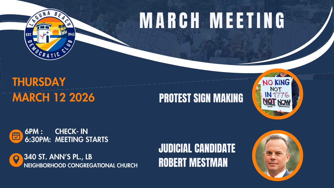 Along with Judicial Candidate Robert Mestman, we'll be crafting posters for the No Kings protest on March 28th — bring your creativity, enthusiasm, and plenty of energy.