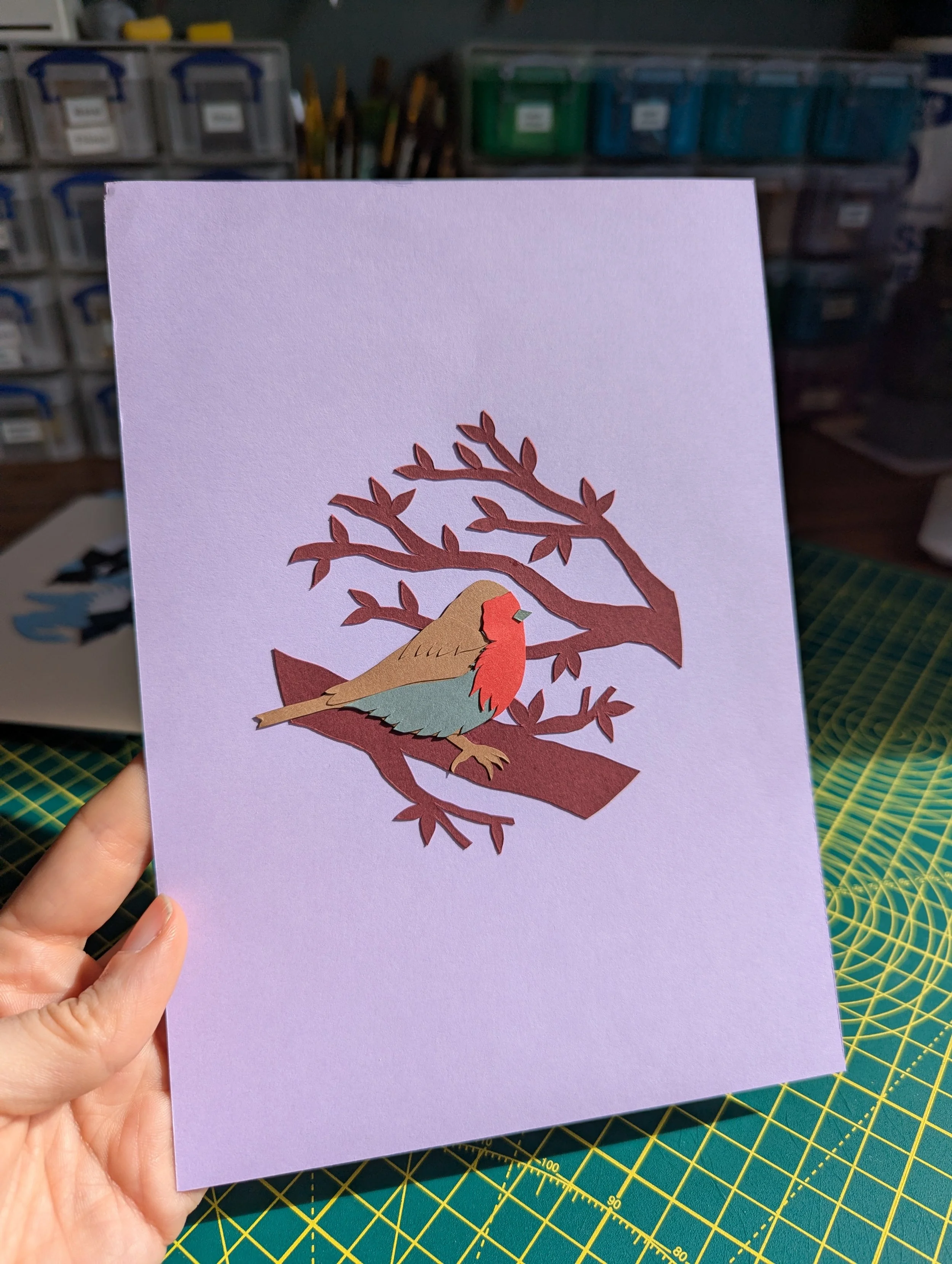 Small Round Robin Paper-cut. A5 Unframed Piece