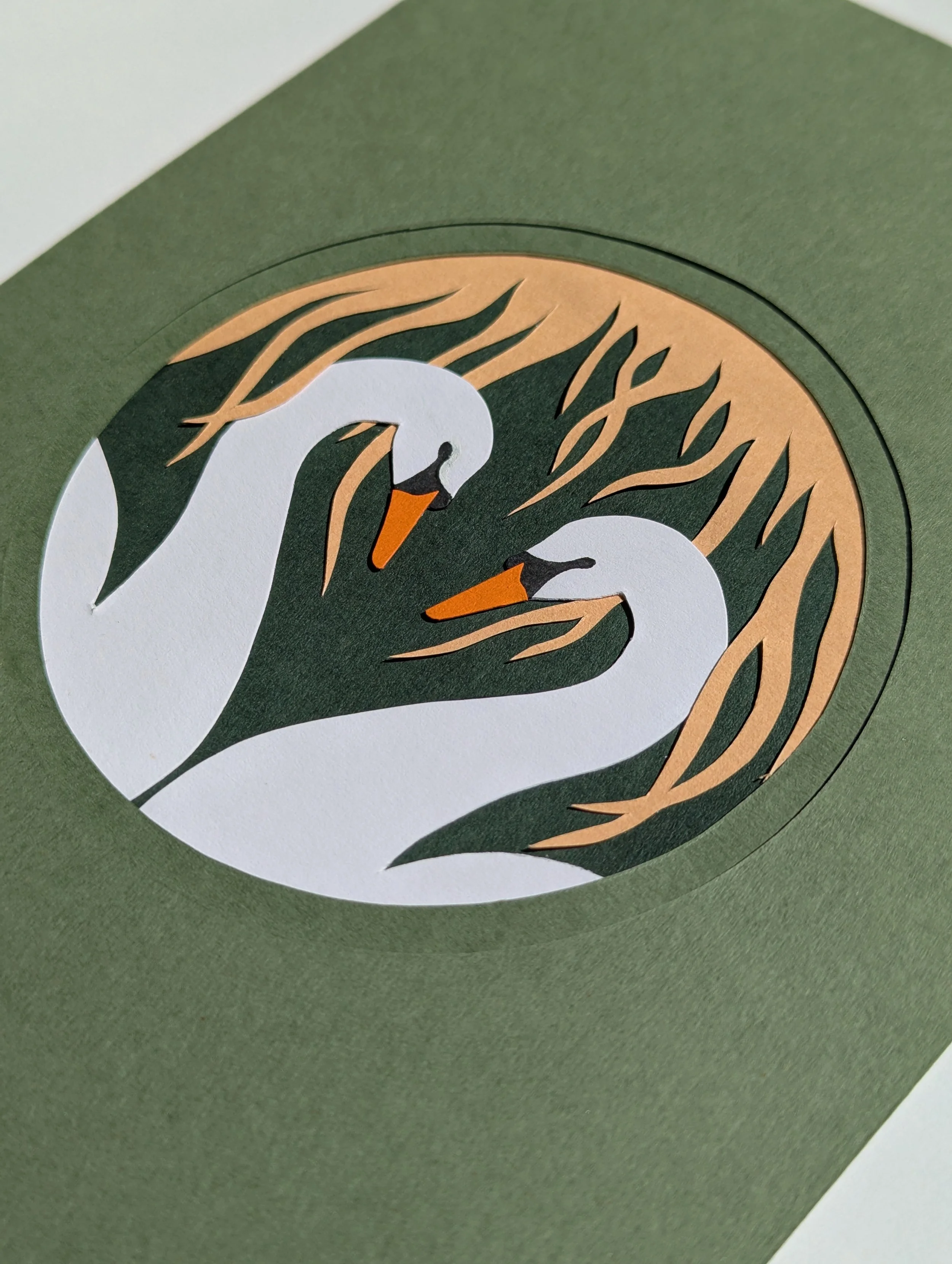 Small Swans Paper-cut. A5 Unframed Piece