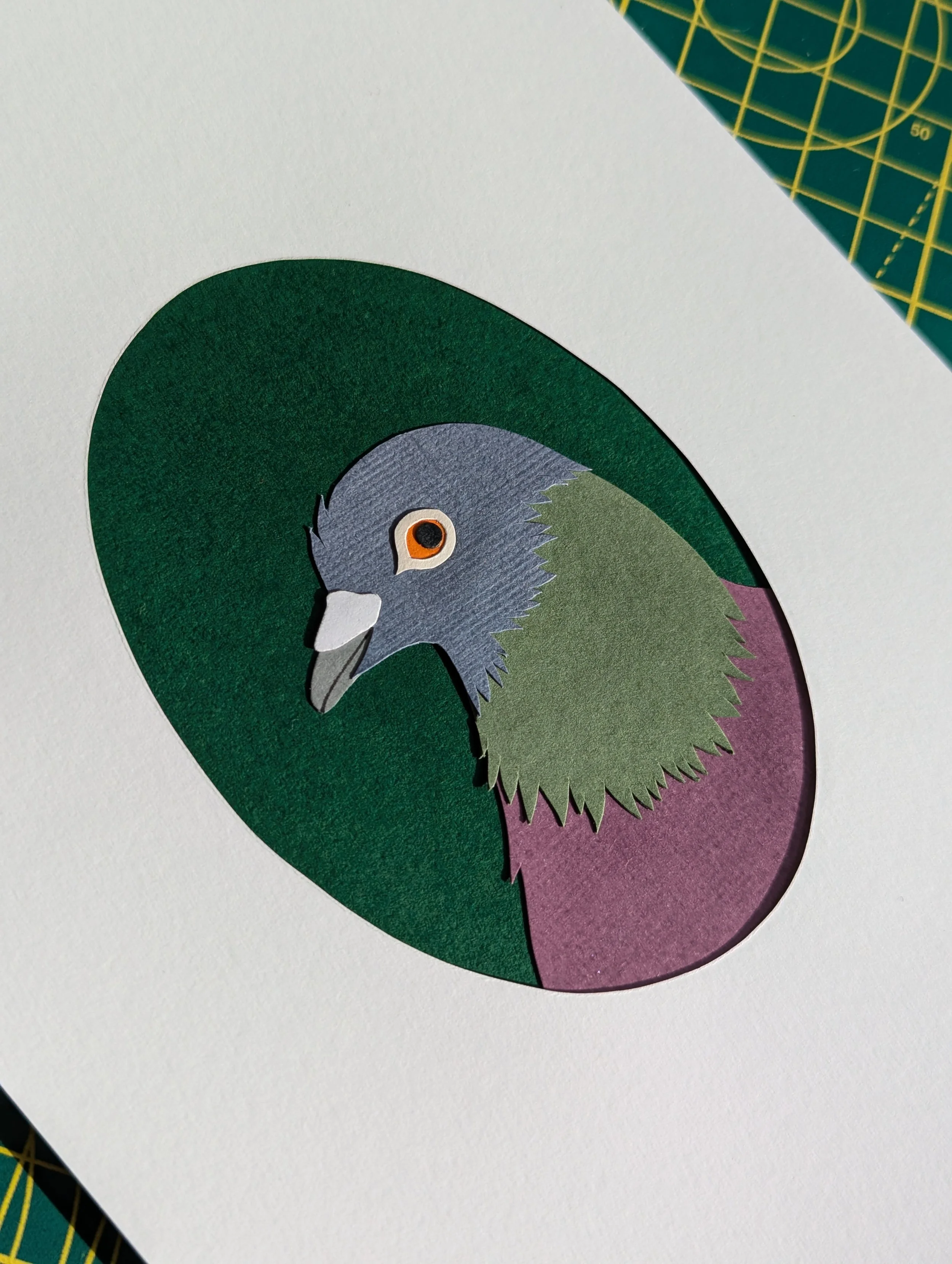 Small City Pigeon Paper-cut. A5 Unframed Piece